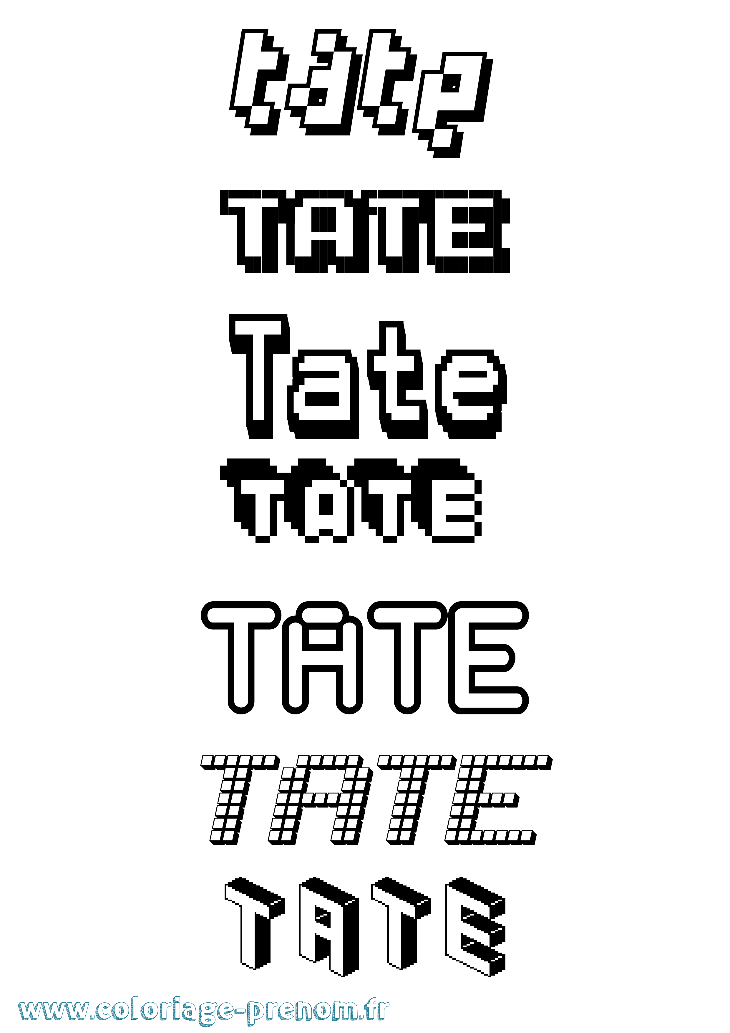 Coloriage prénom Tate Pixel