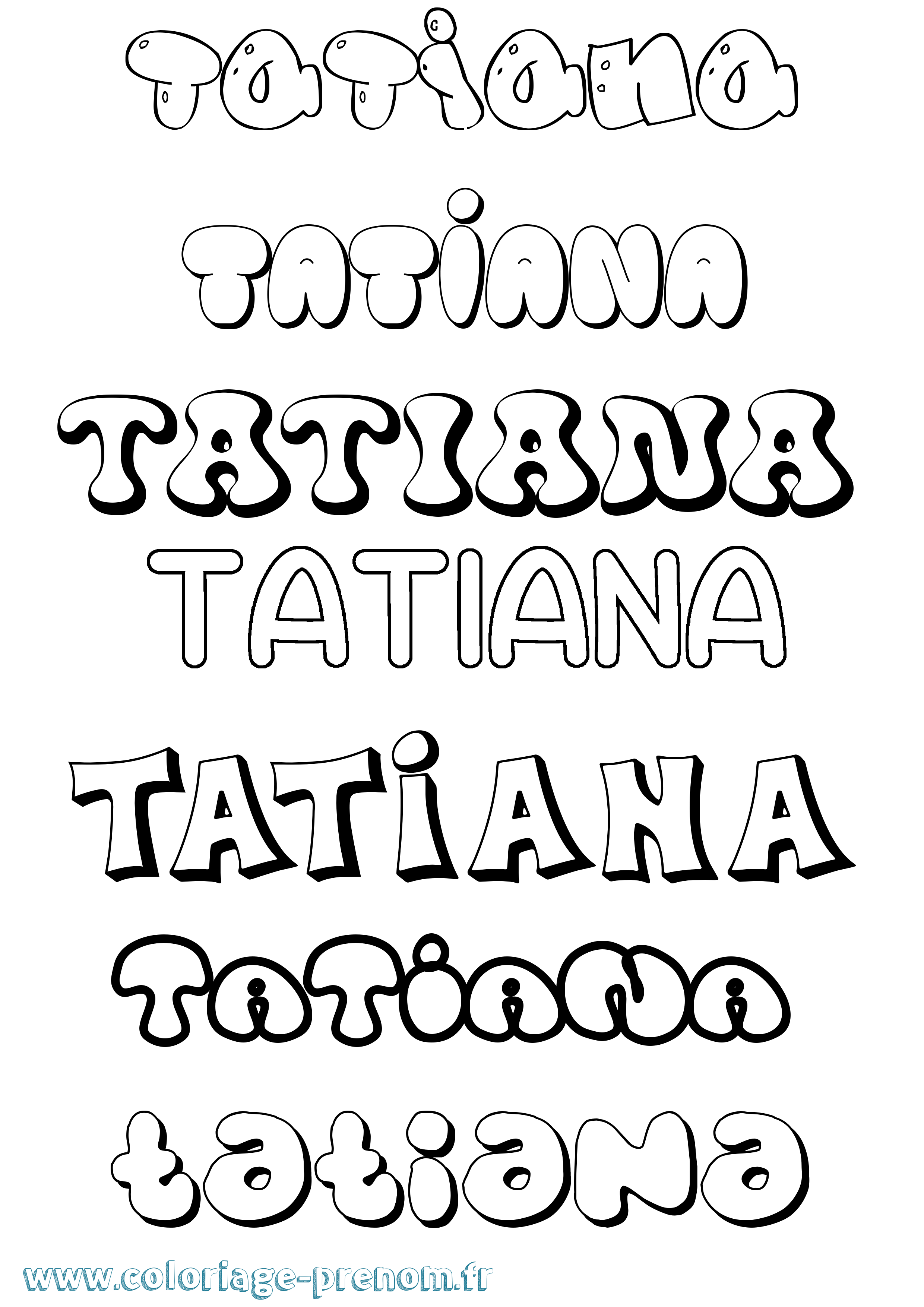 Coloriage prénom Tatiana Bubble