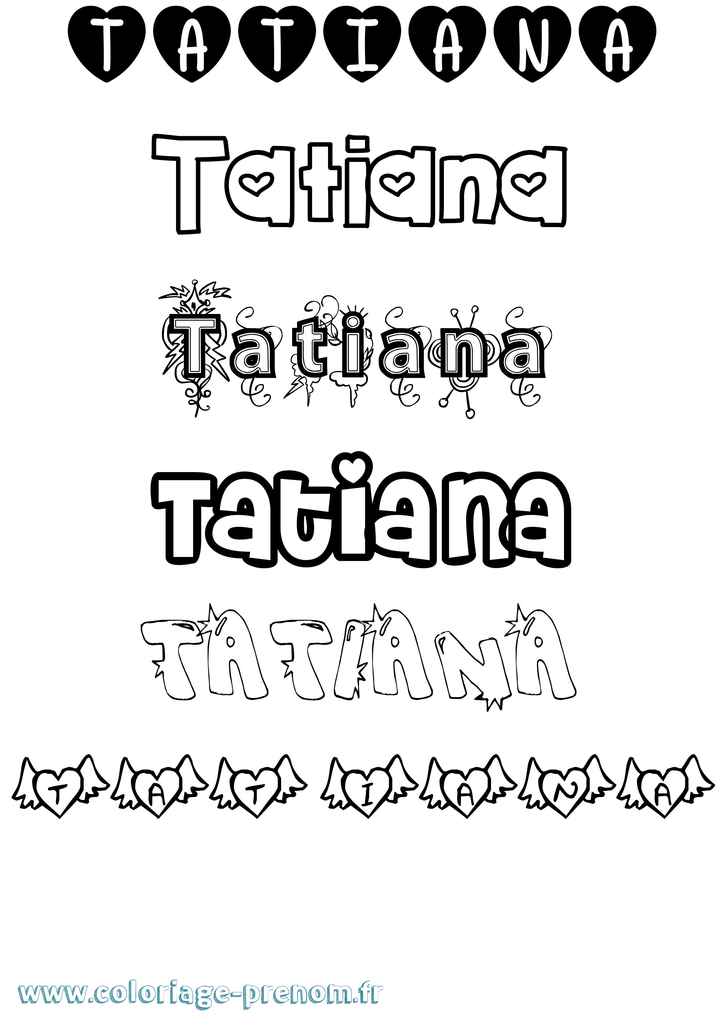 Coloriage prénom Tatiana Girly
