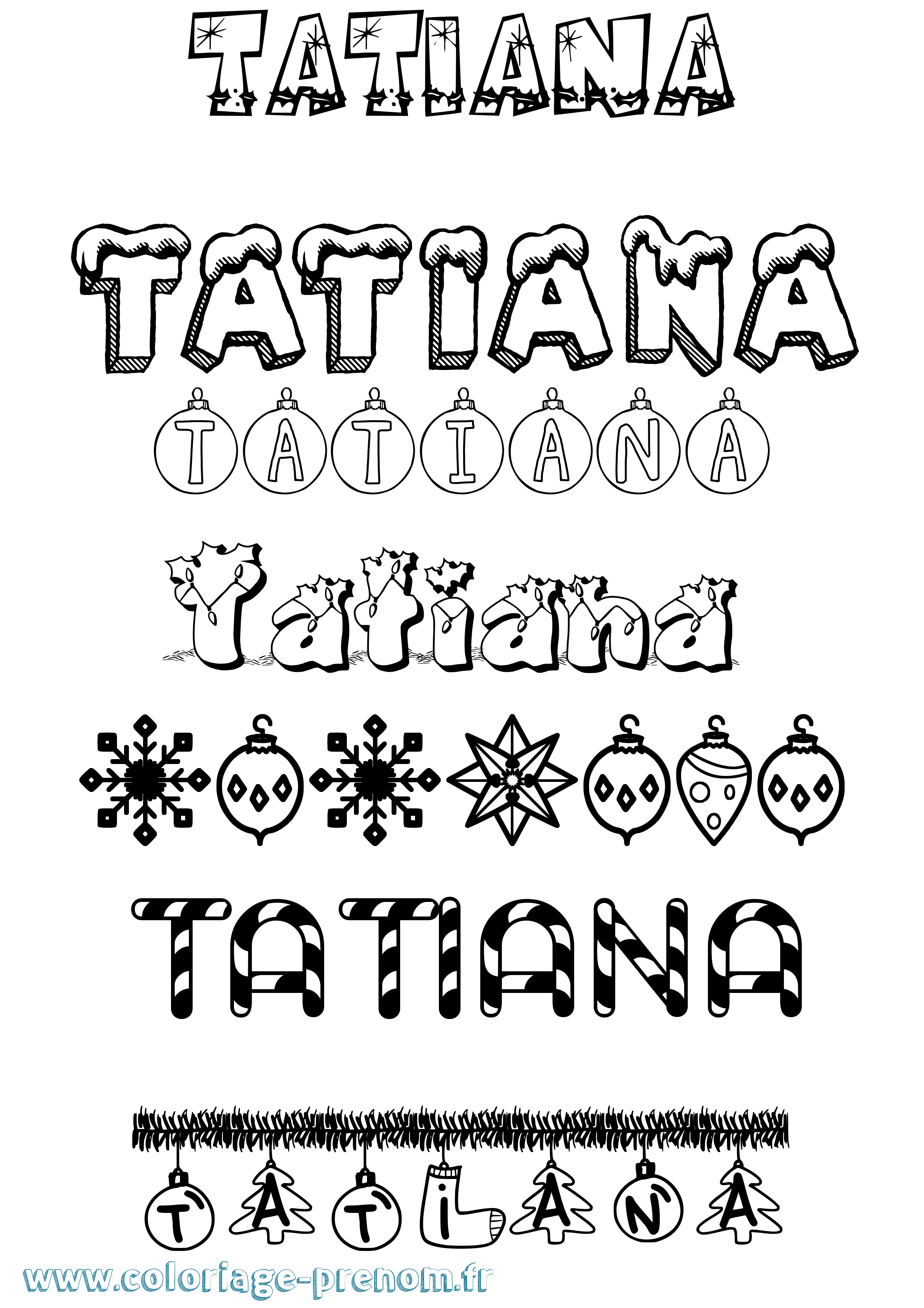 Coloriage prénom Tatiana Noël