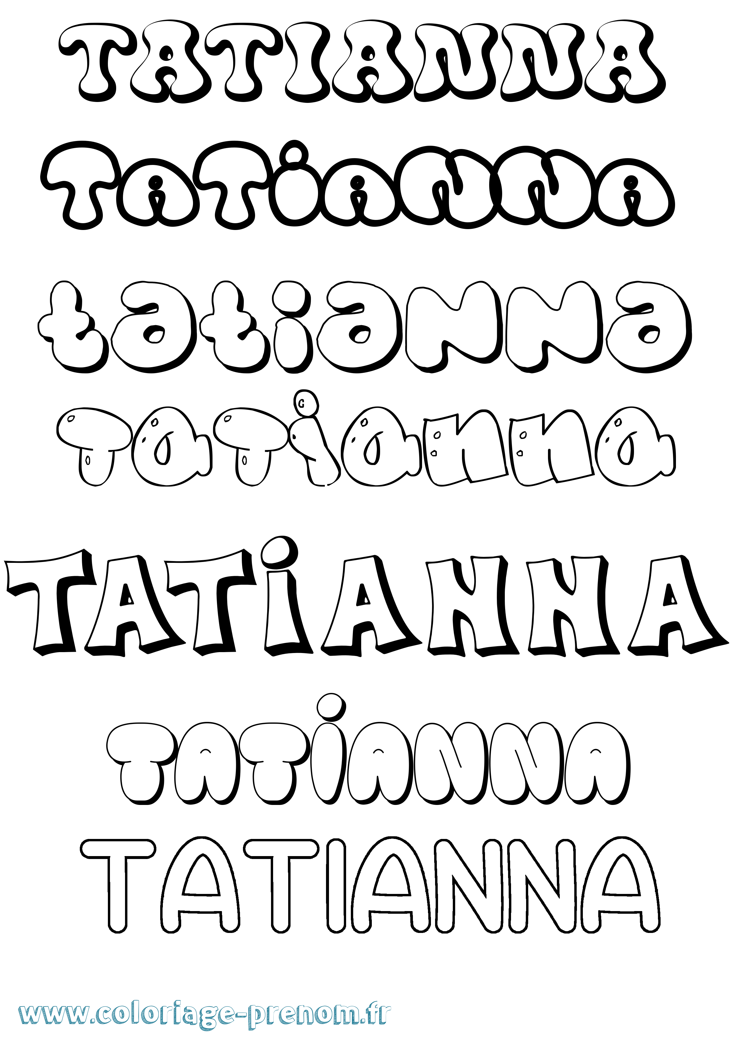 Coloriage prénom Tatianna Bubble