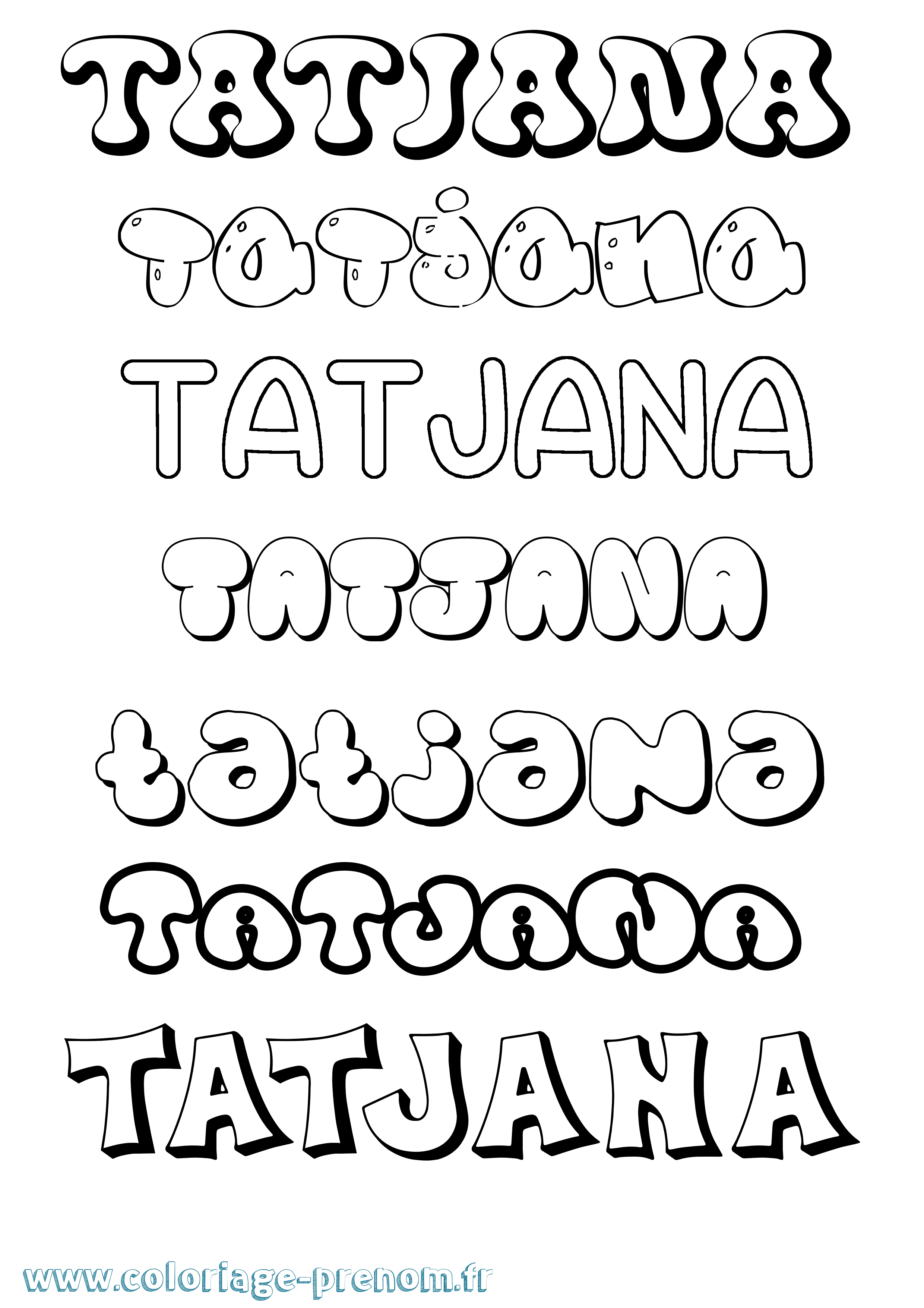 Coloriage prénom Tatjana Bubble