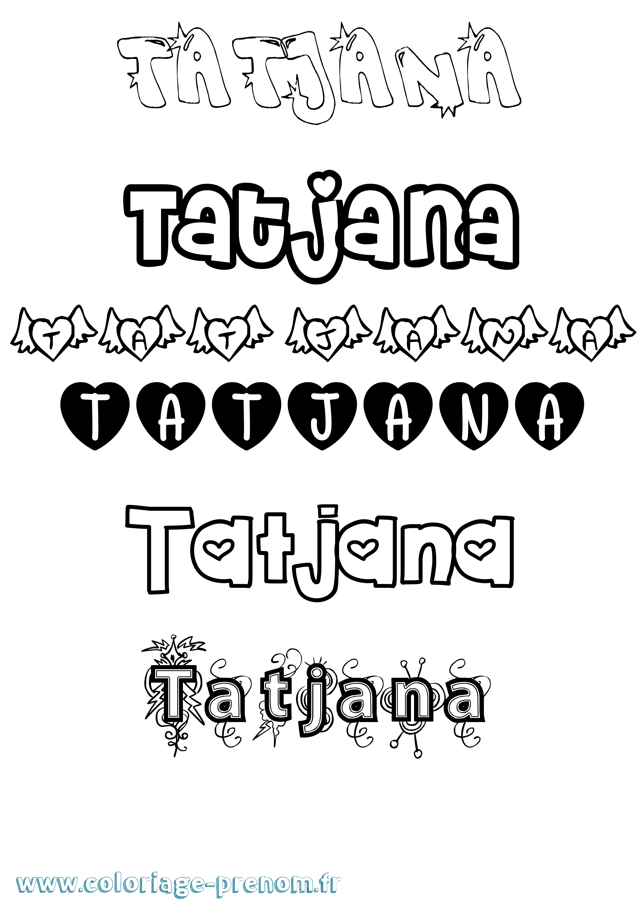 Coloriage prénom Tatjana Girly