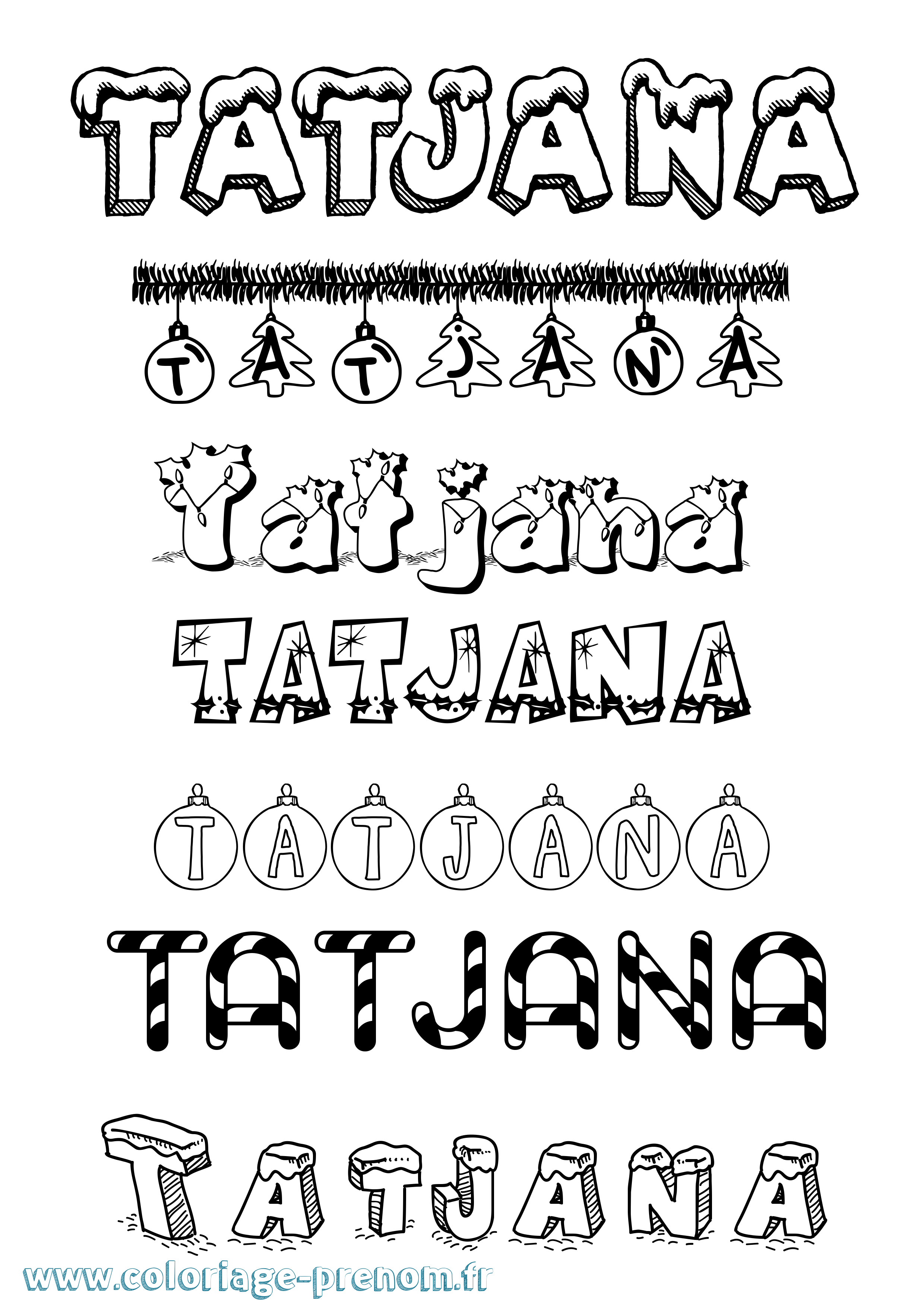 Coloriage Tatjana Noël Coloriage prénom Tatjana Noël