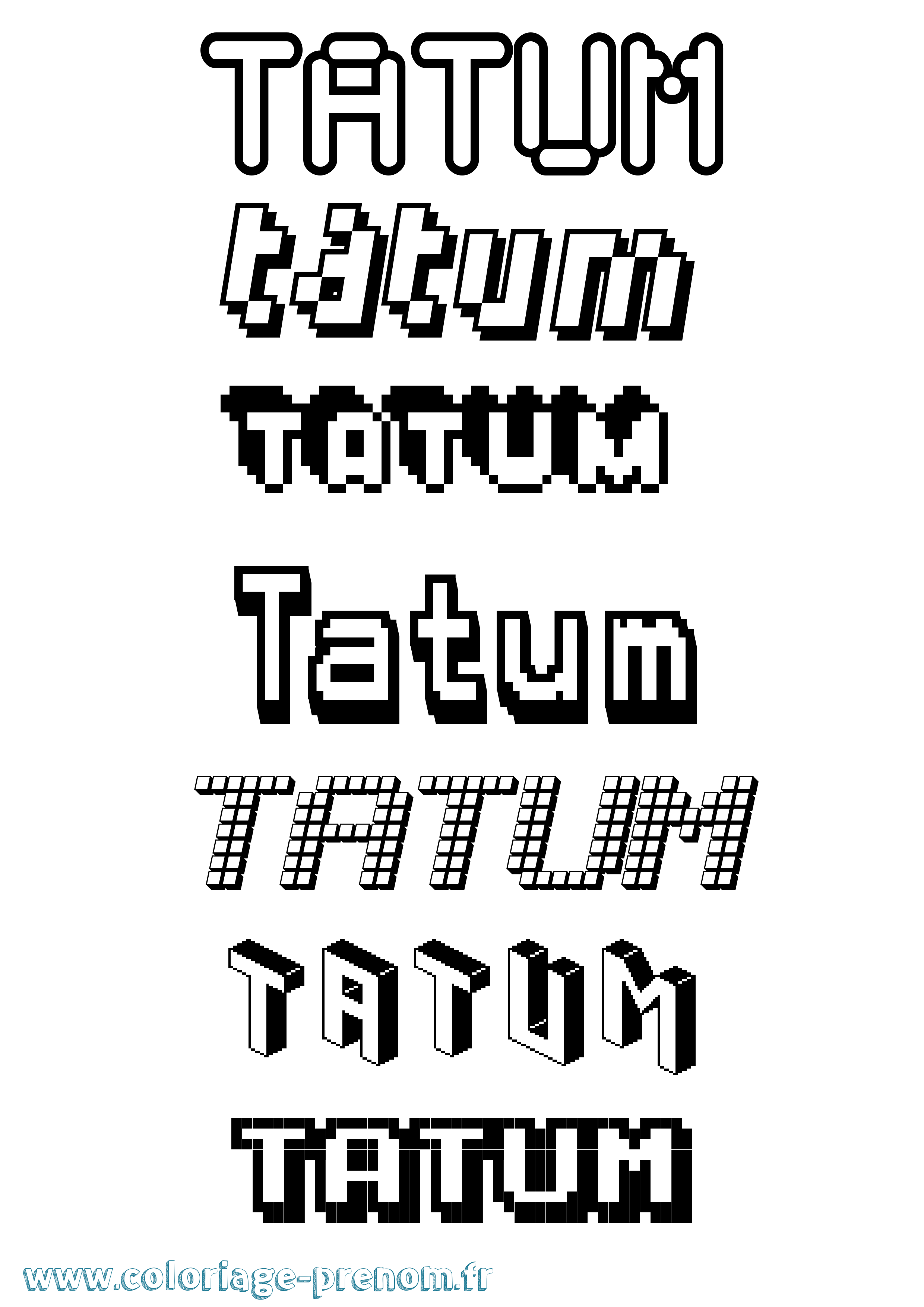 Coloriage prénom Tatum Pixel