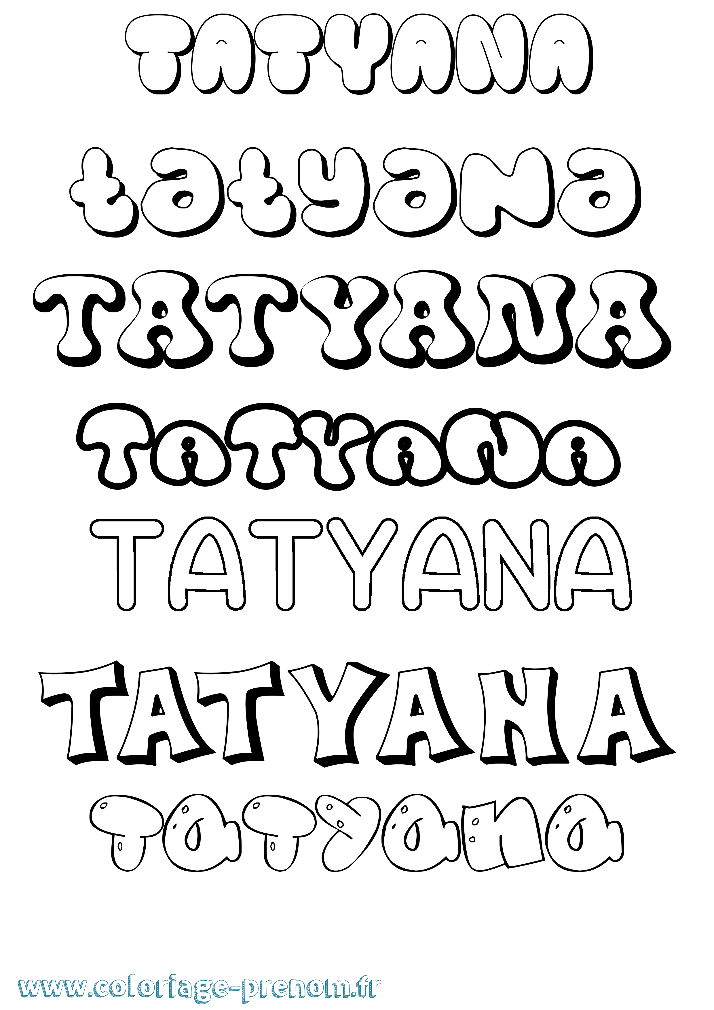 Coloriage prénom Tatyana Bubble
