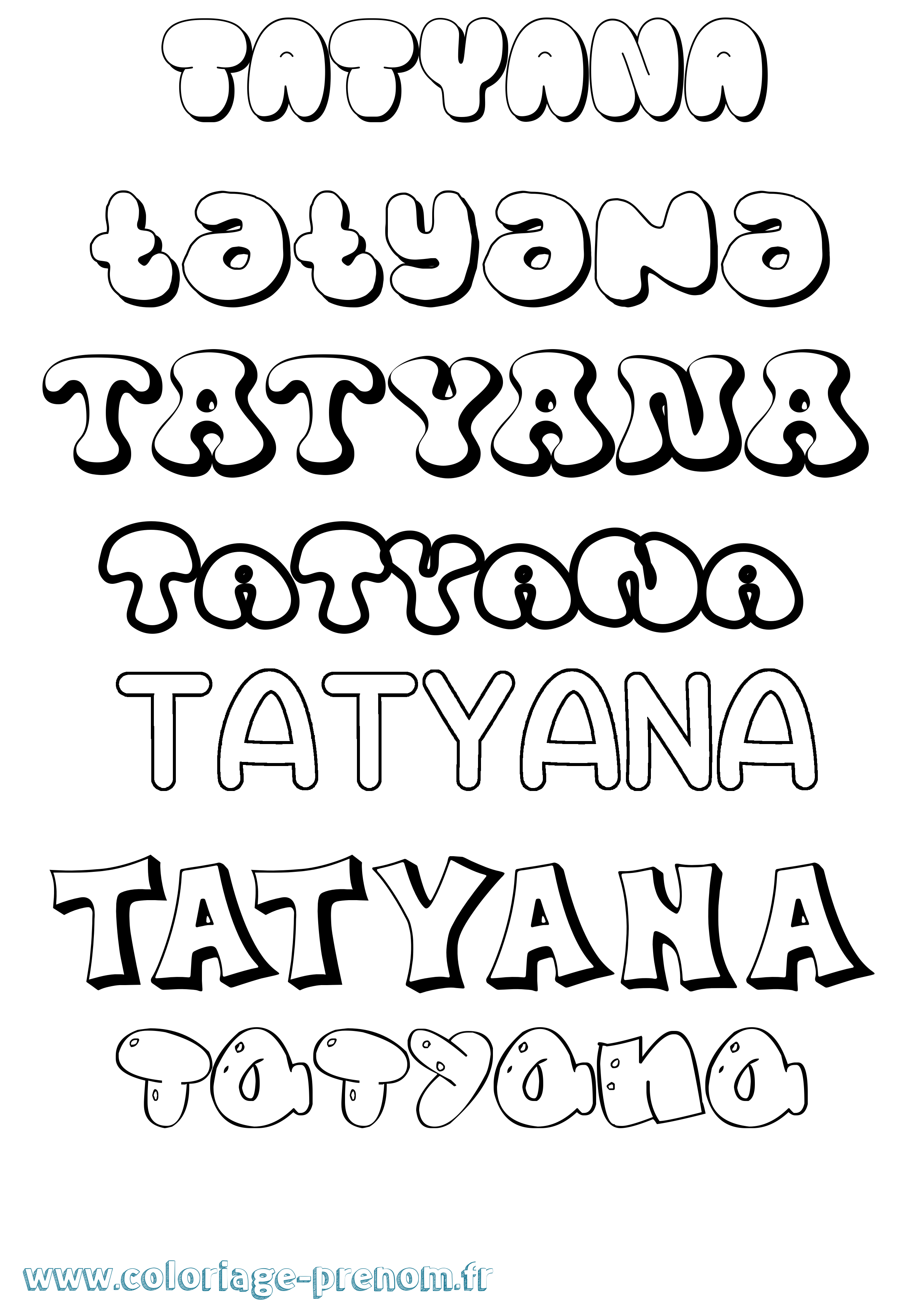 Coloriage Tatyana Bubble Coloriage prénom Tatyana Bubble