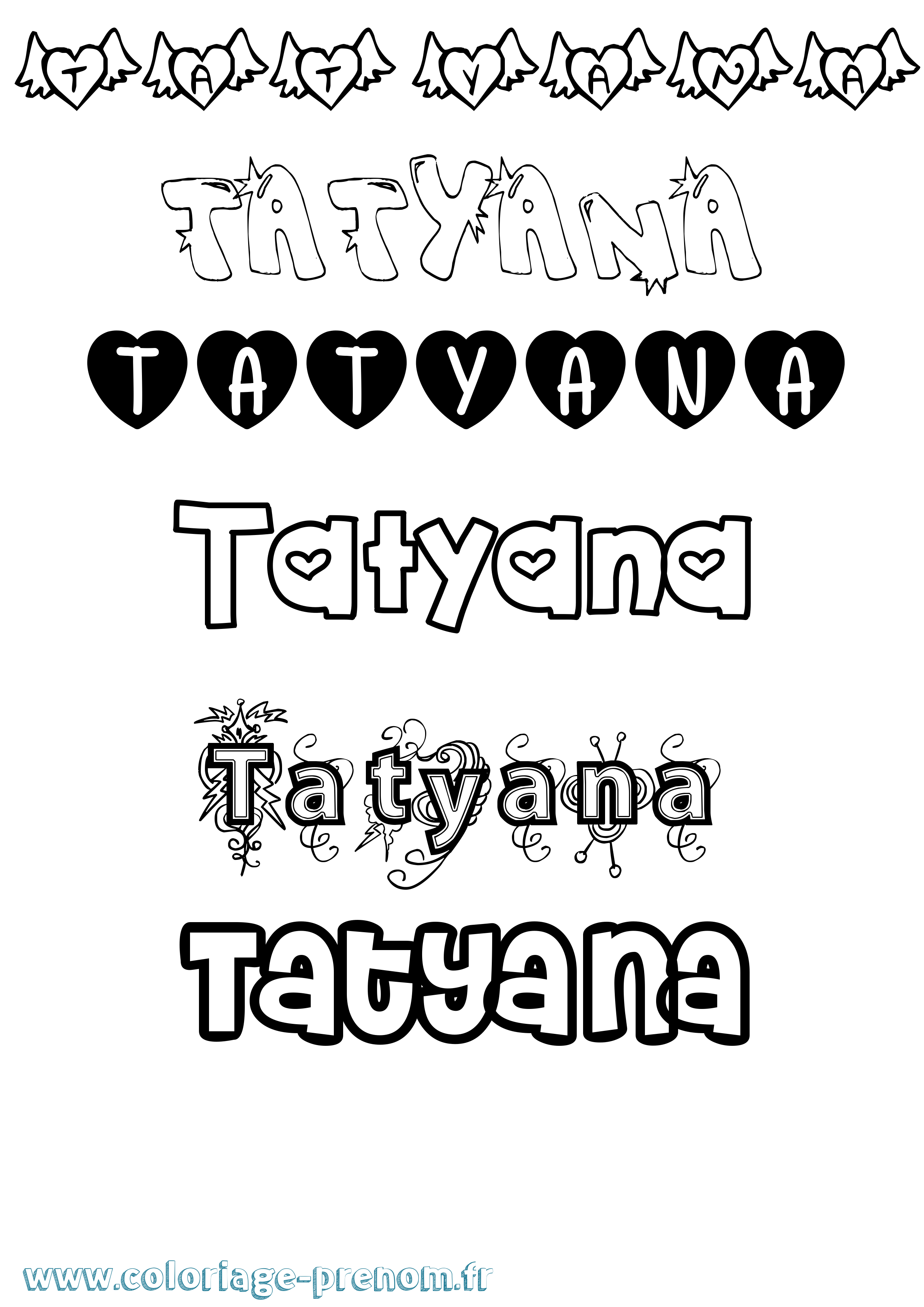 Coloriage prénom Tatyana Girly