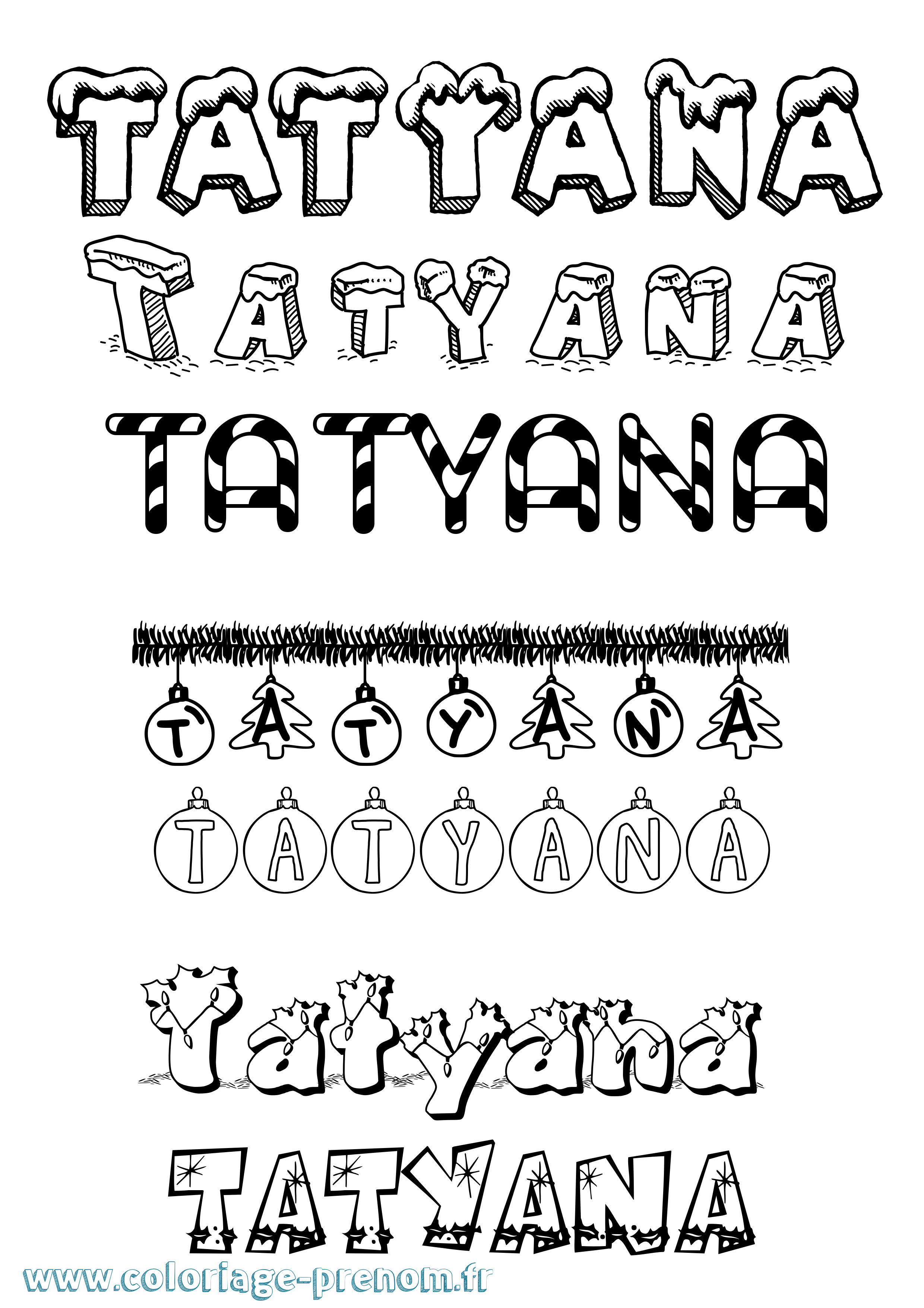 Coloriage Tatyana Noël Coloriage prénom Tatyana Noël