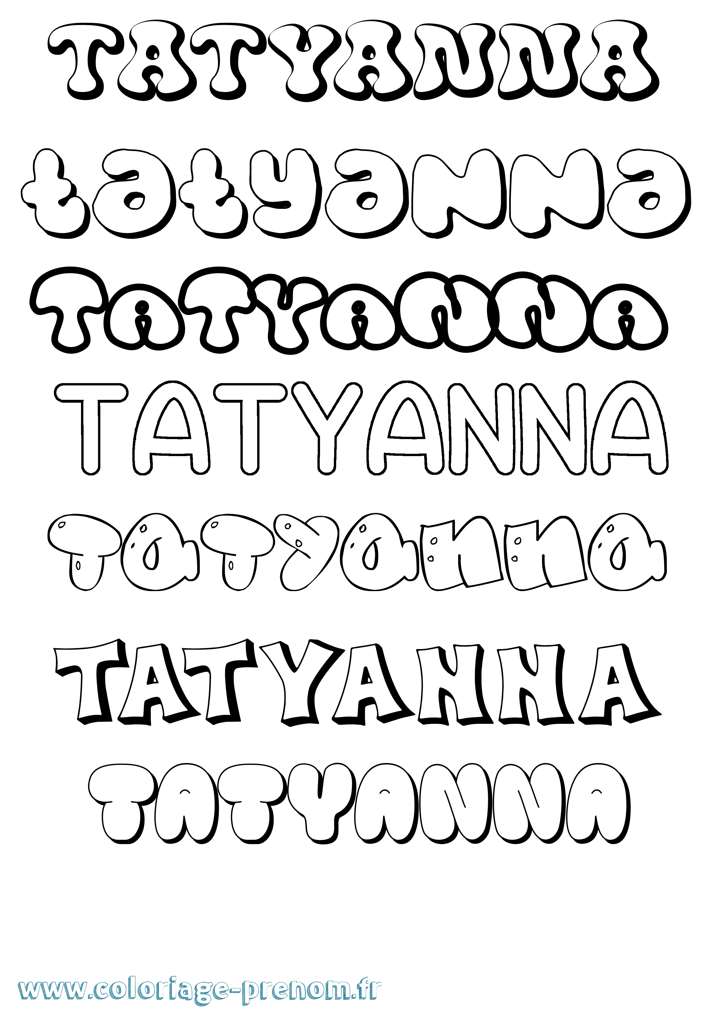 Coloriage Tatyanna Bubble Coloriage prénom Tatyanna Bubble