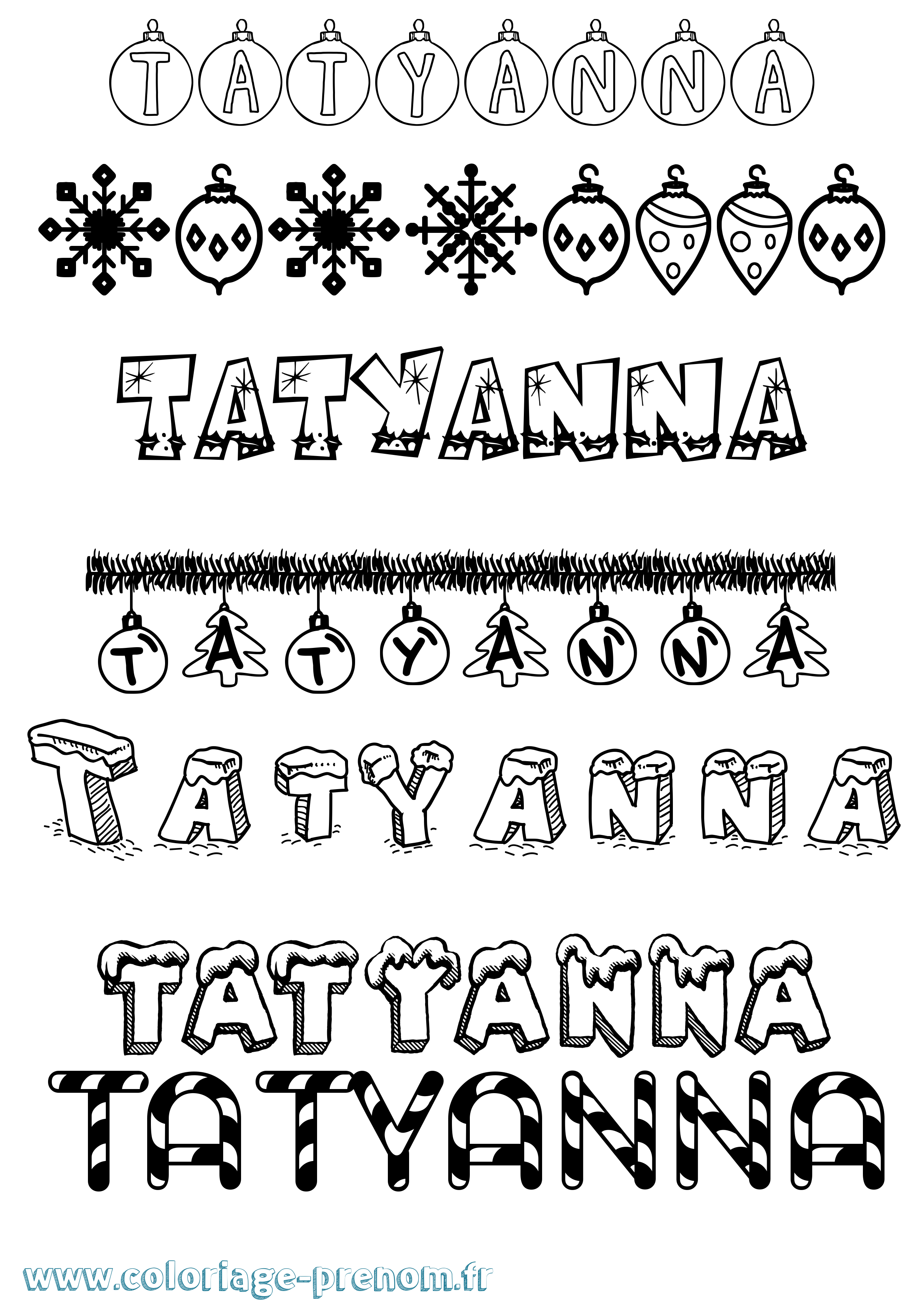 Coloriage Tatyanna Noël Coloriage prénom Tatyanna Noël