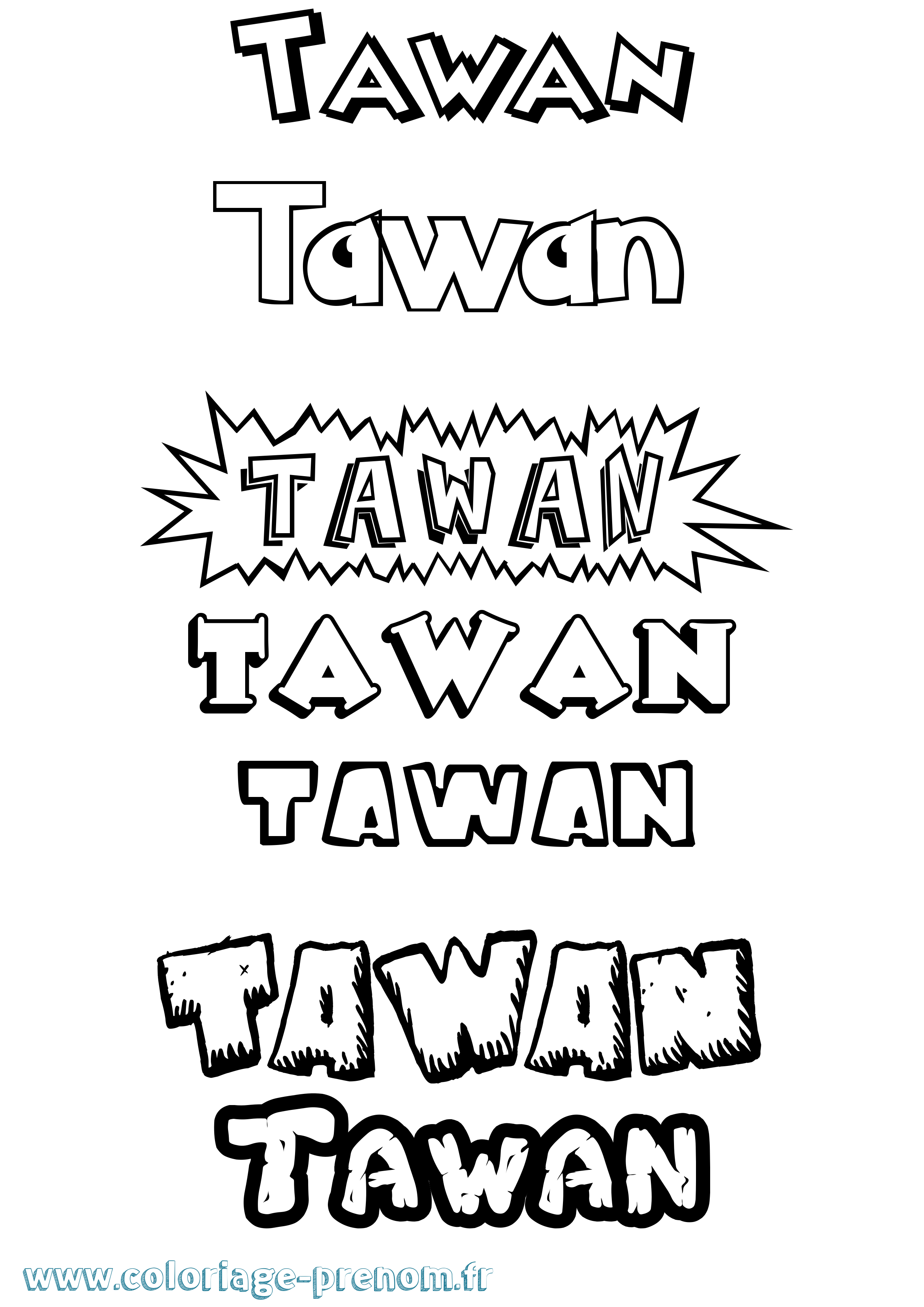 Coloriage prénom Tawan Dessin Animé