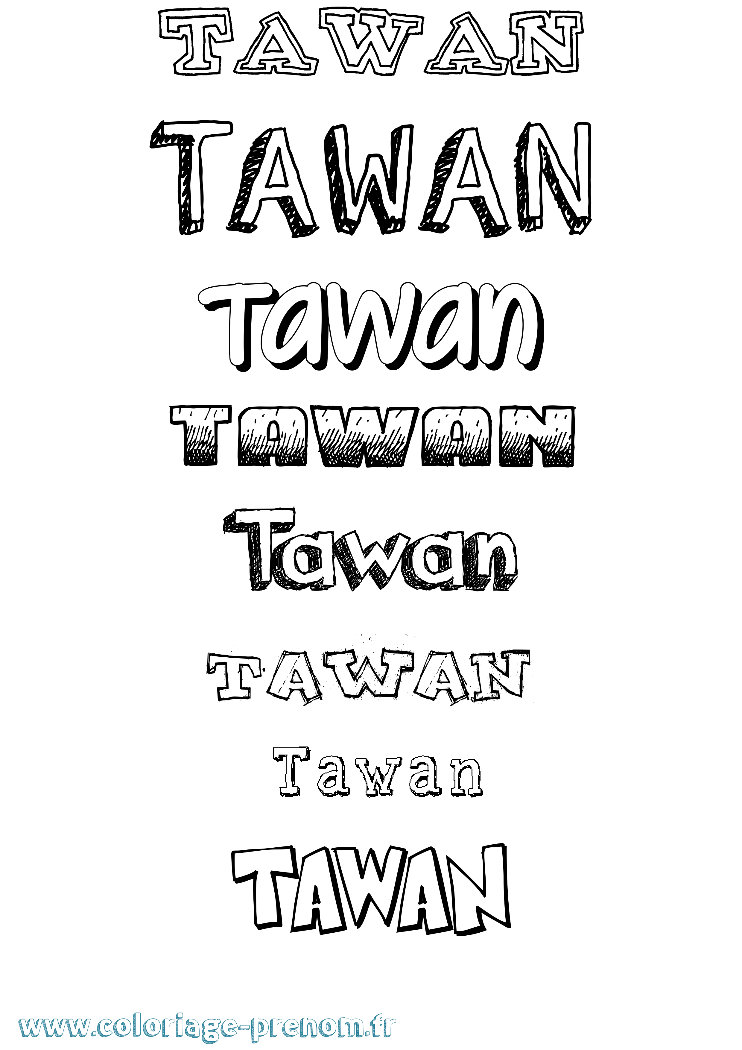Coloriage prénom Tawan Dessiné