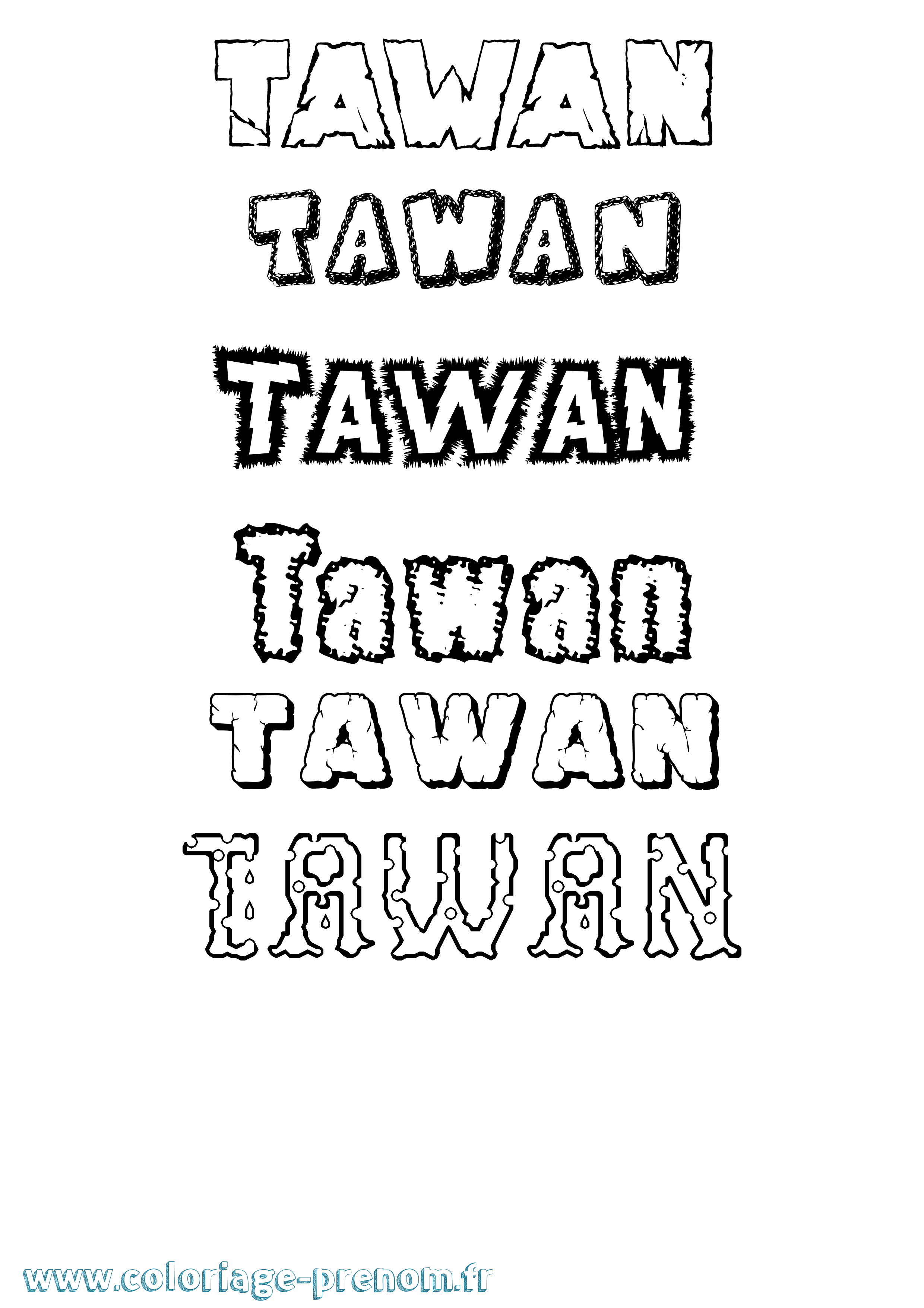 Coloriage prénom Tawan Destructuré