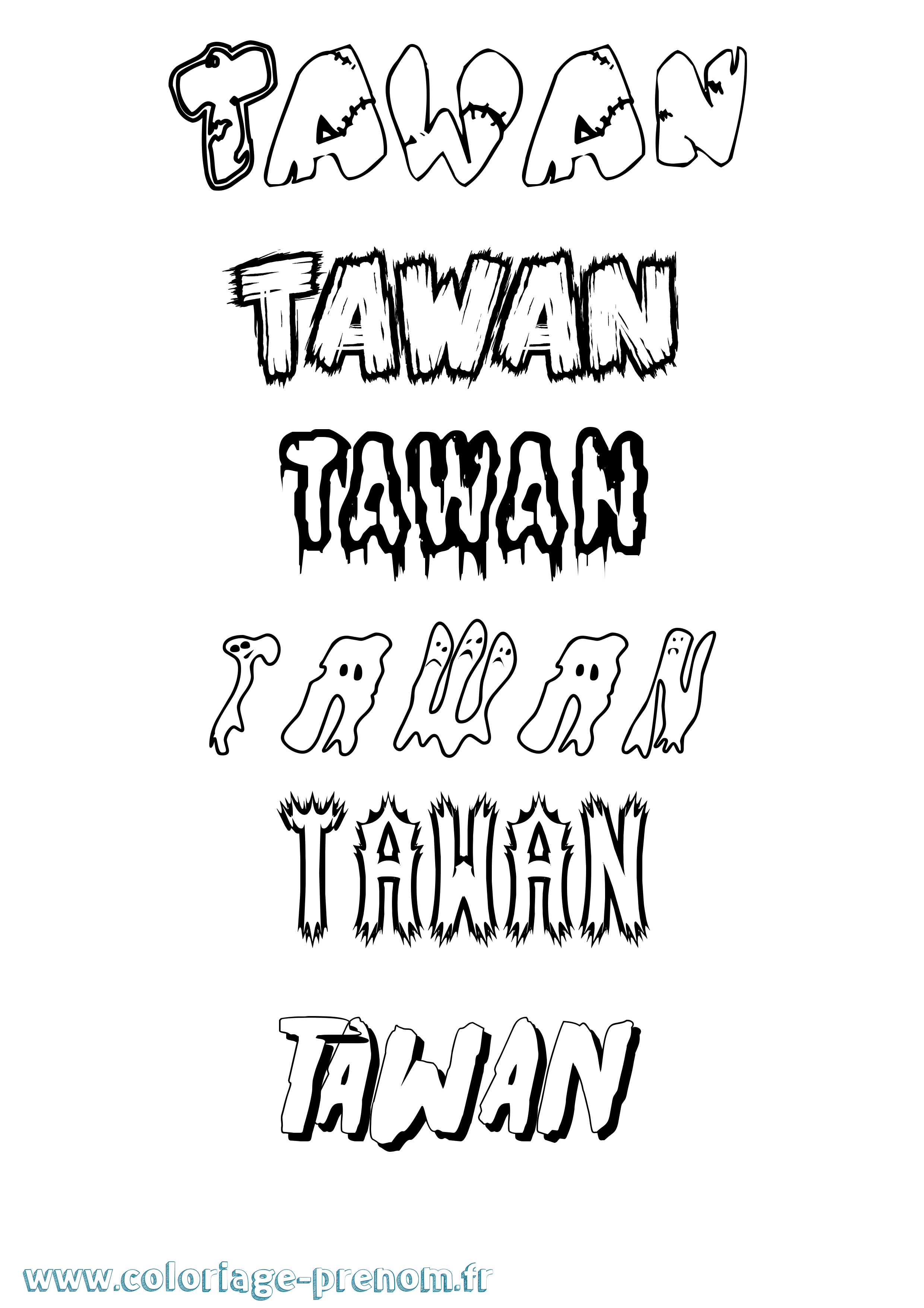 Coloriage prénom Tawan Frisson