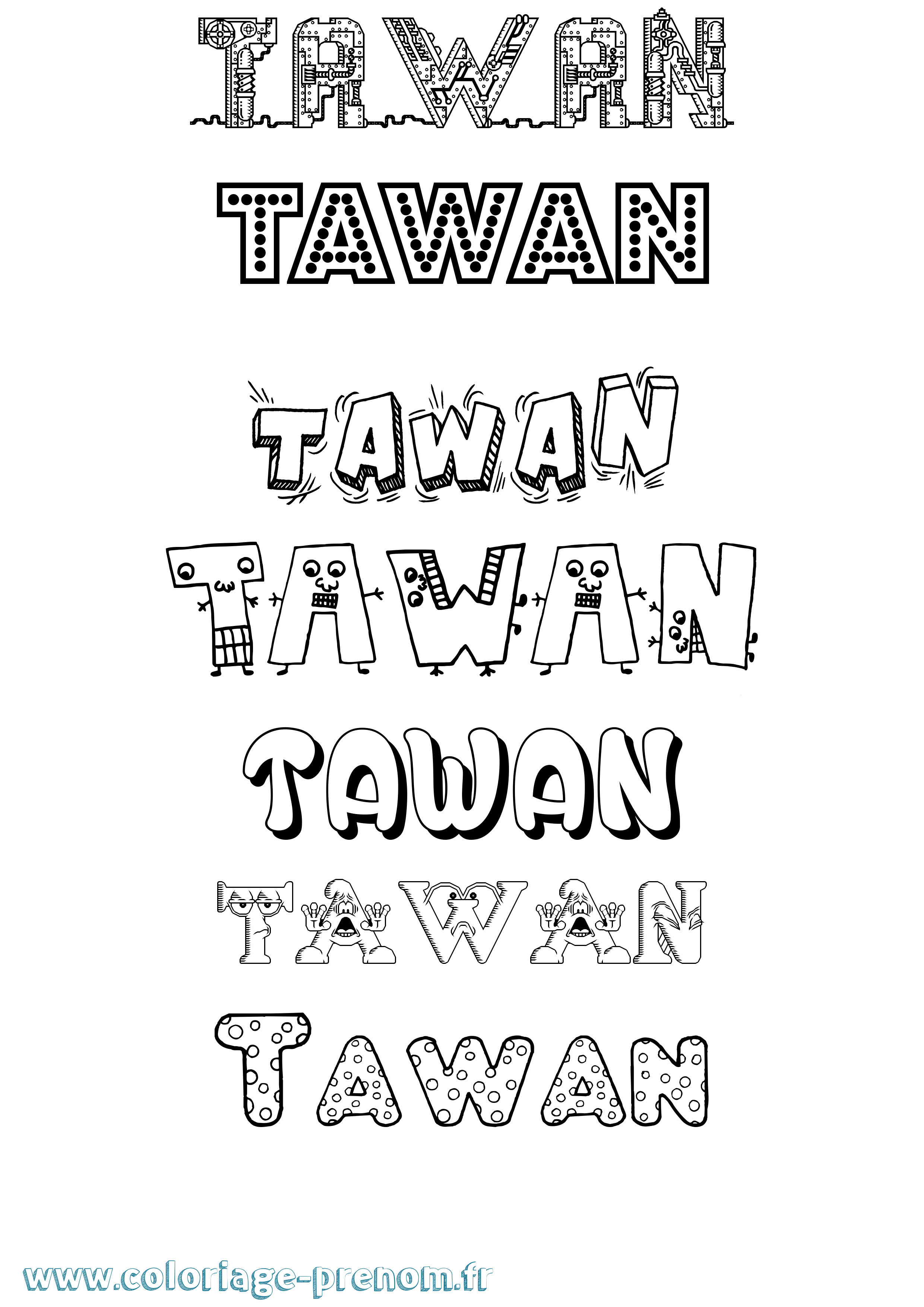 Coloriage prénom Tawan Fun