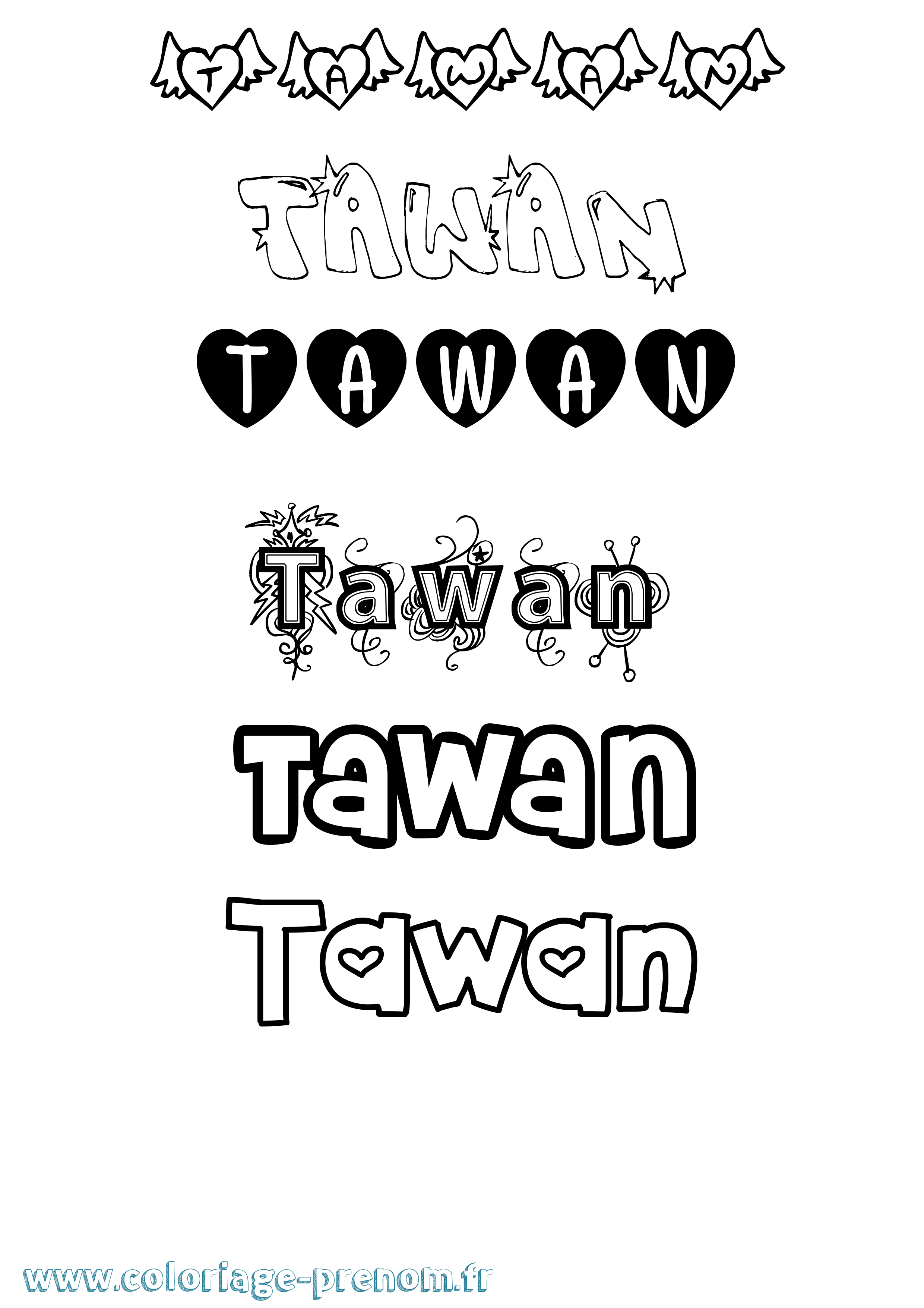 Coloriage prénom Tawan Girly