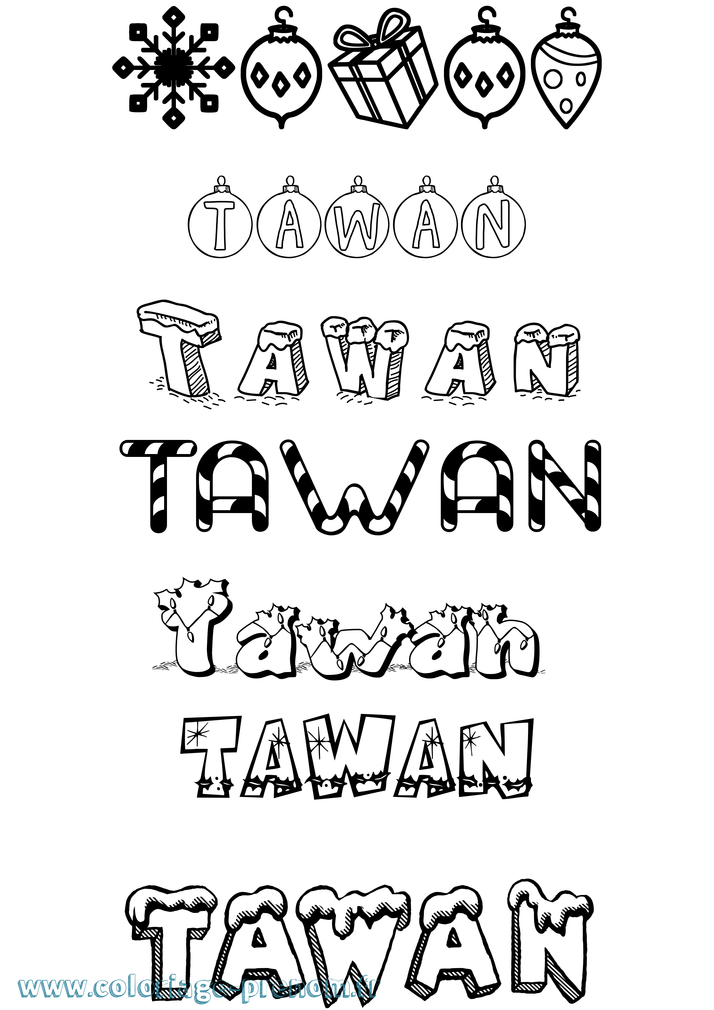 Coloriage prénom Tawan Noël
