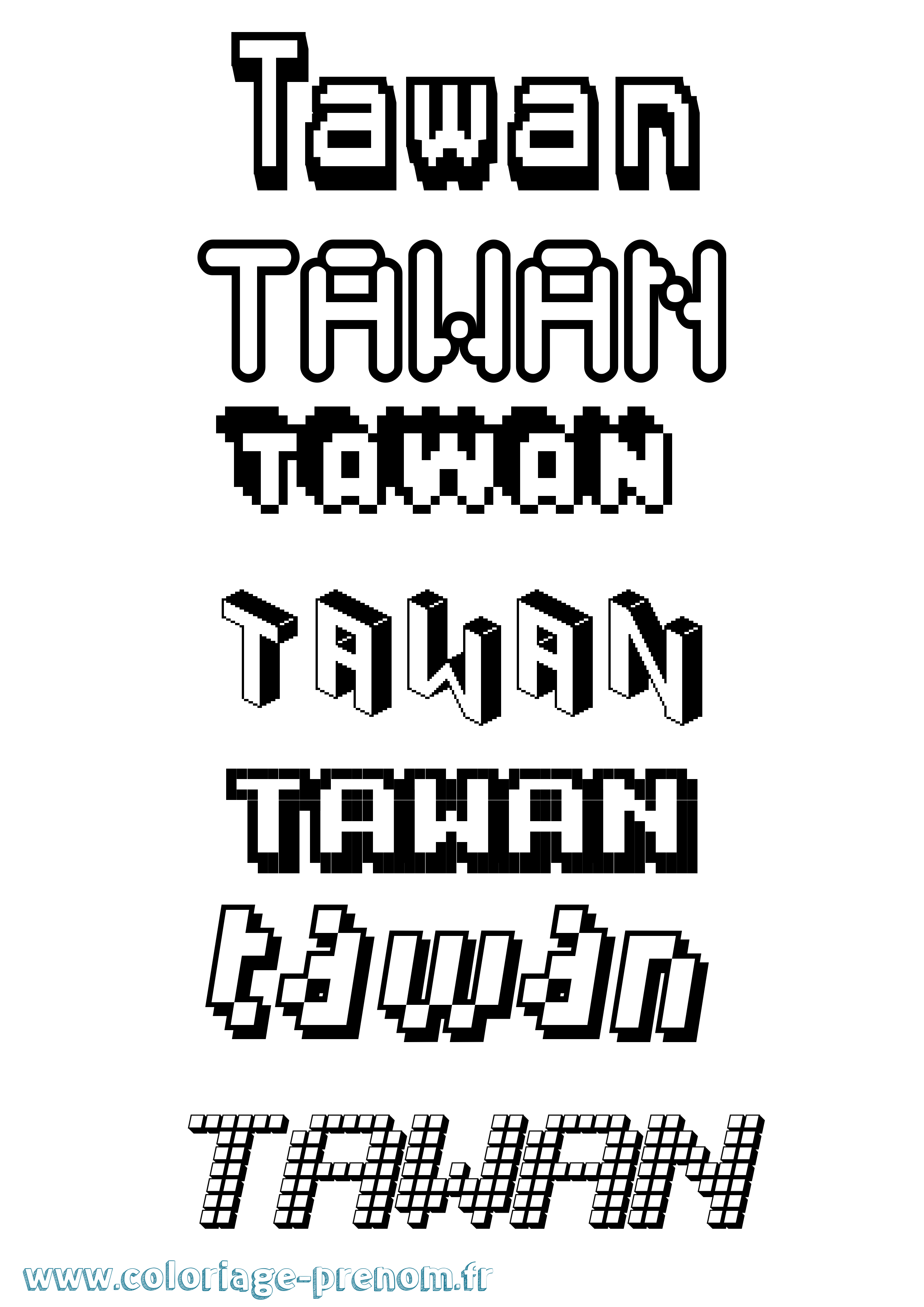 Coloriage prénom Tawan Pixel