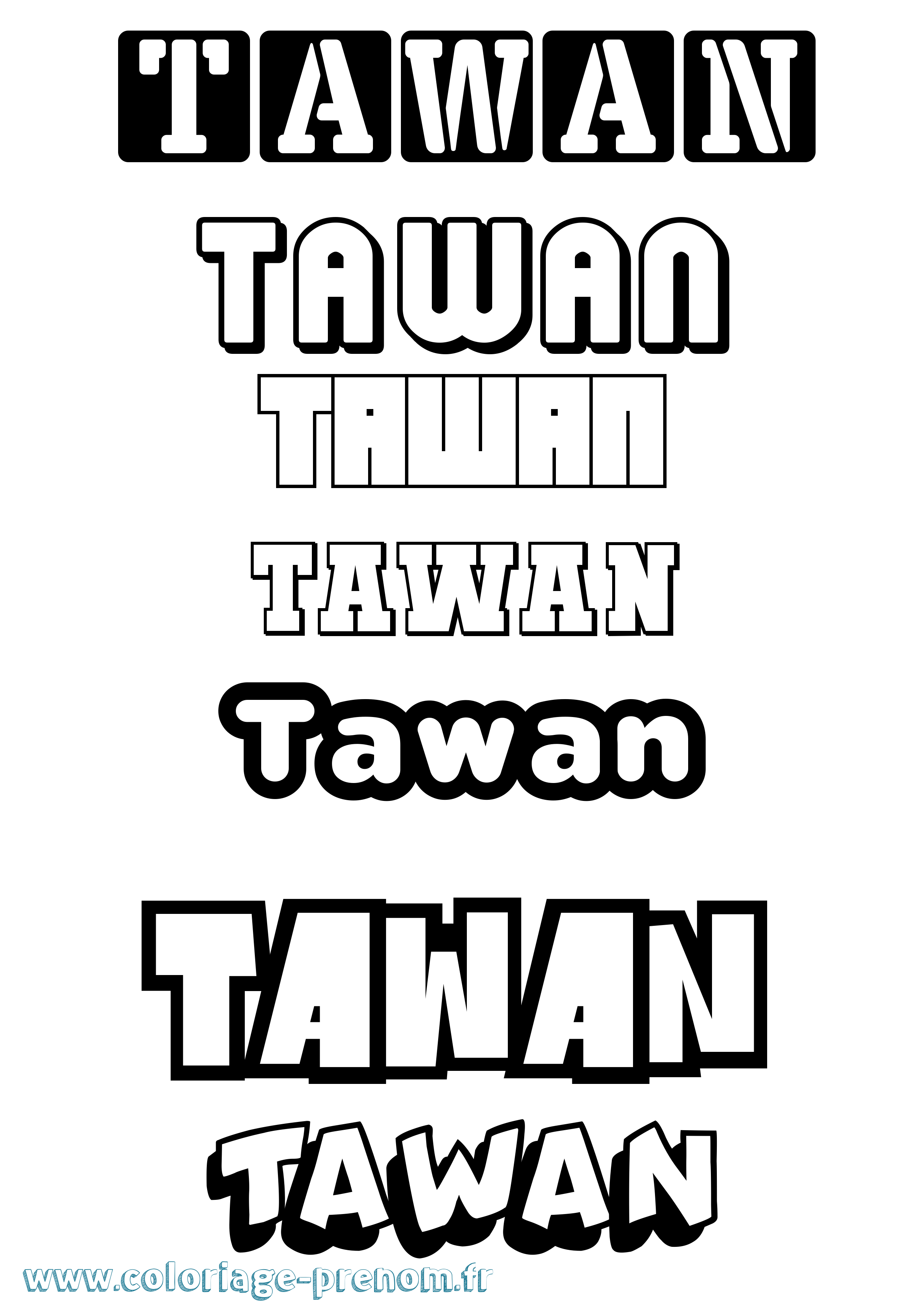Coloriage prénom Tawan Simple