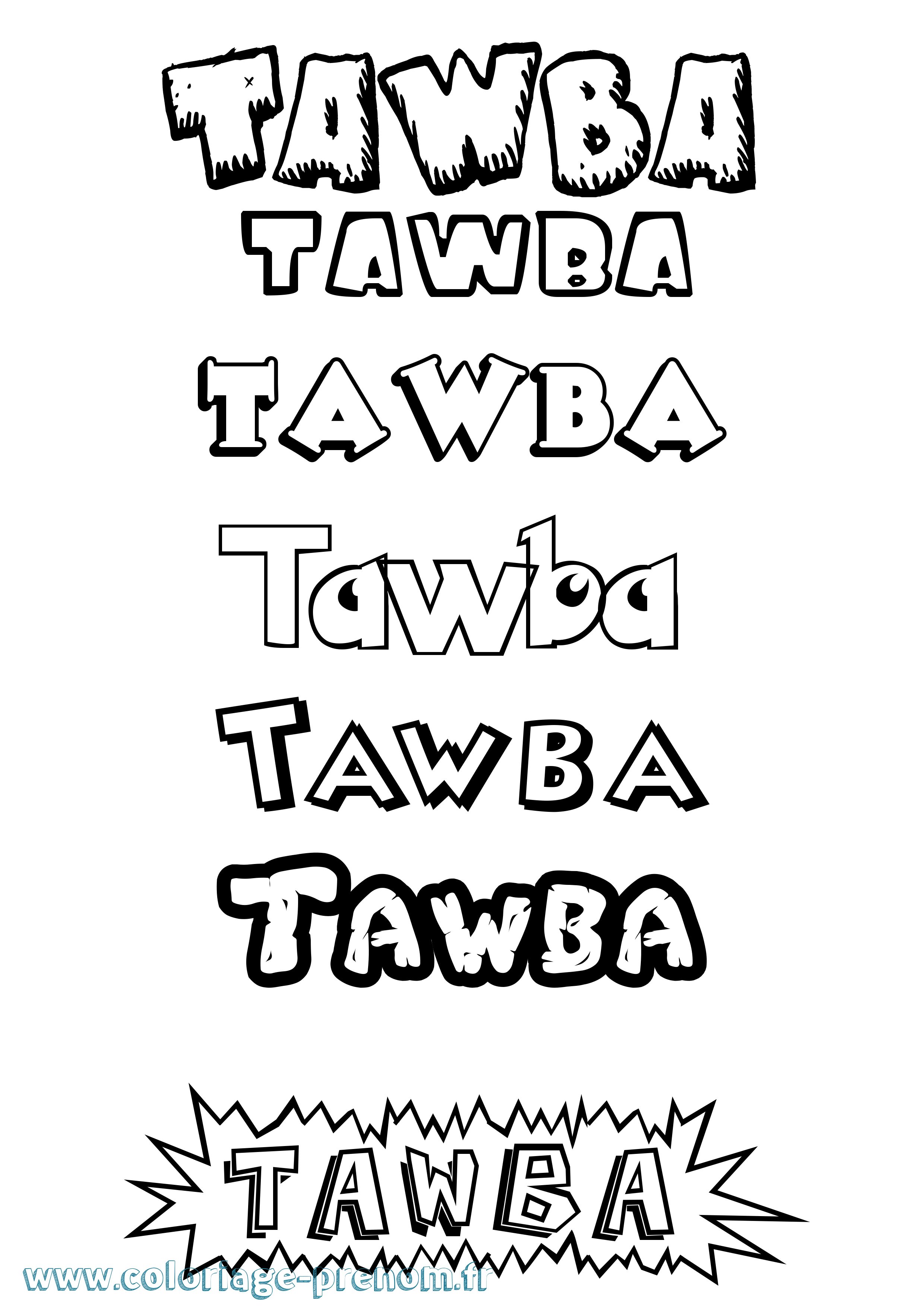 Coloriage prénom Tawba Dessin Animé