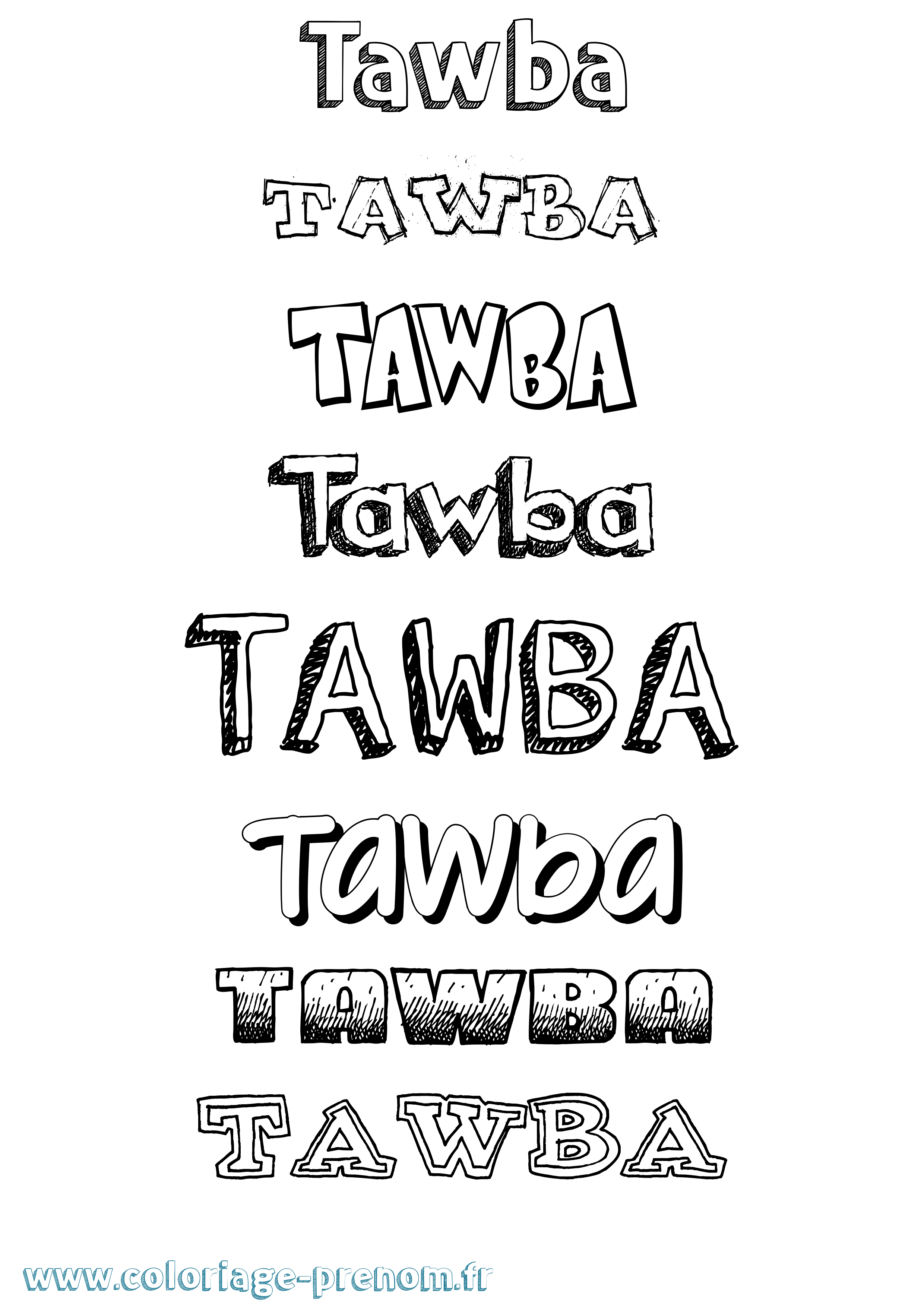 Coloriage prénom Tawba Dessiné
