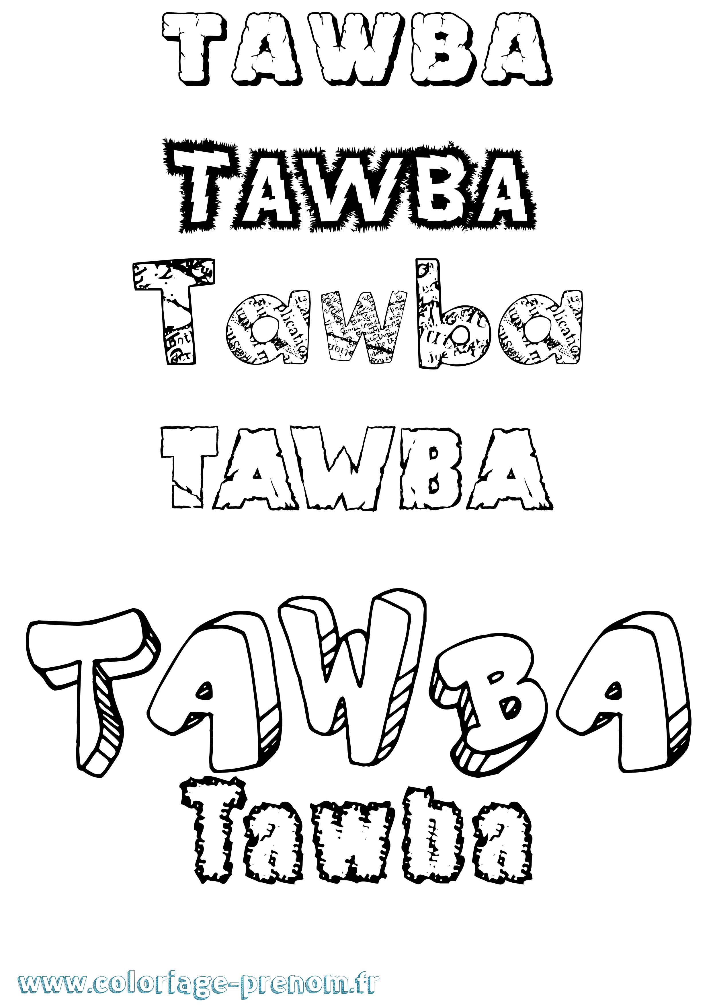 Coloriage prénom Tawba Destructuré