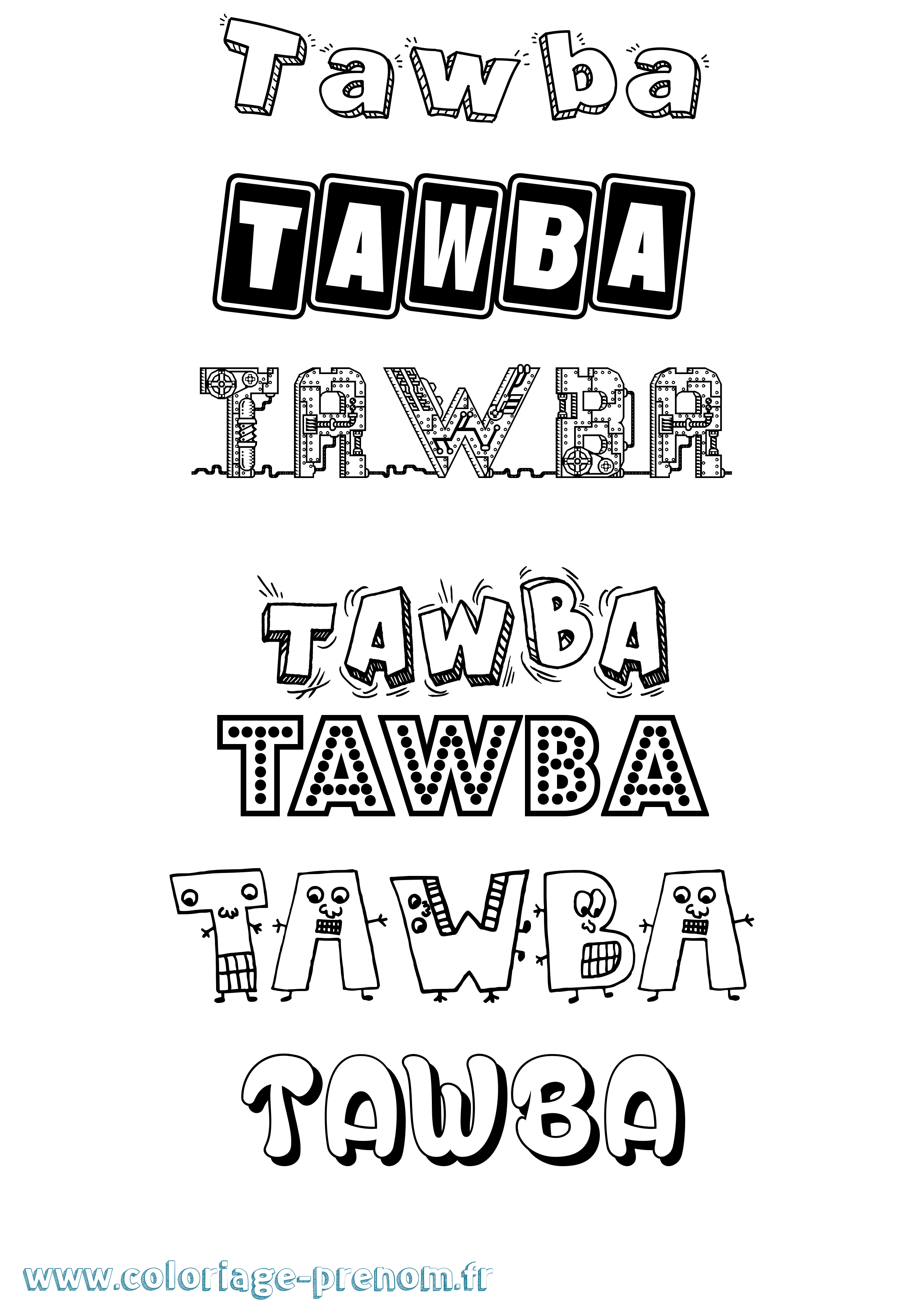 Coloriage prénom Tawba Fun