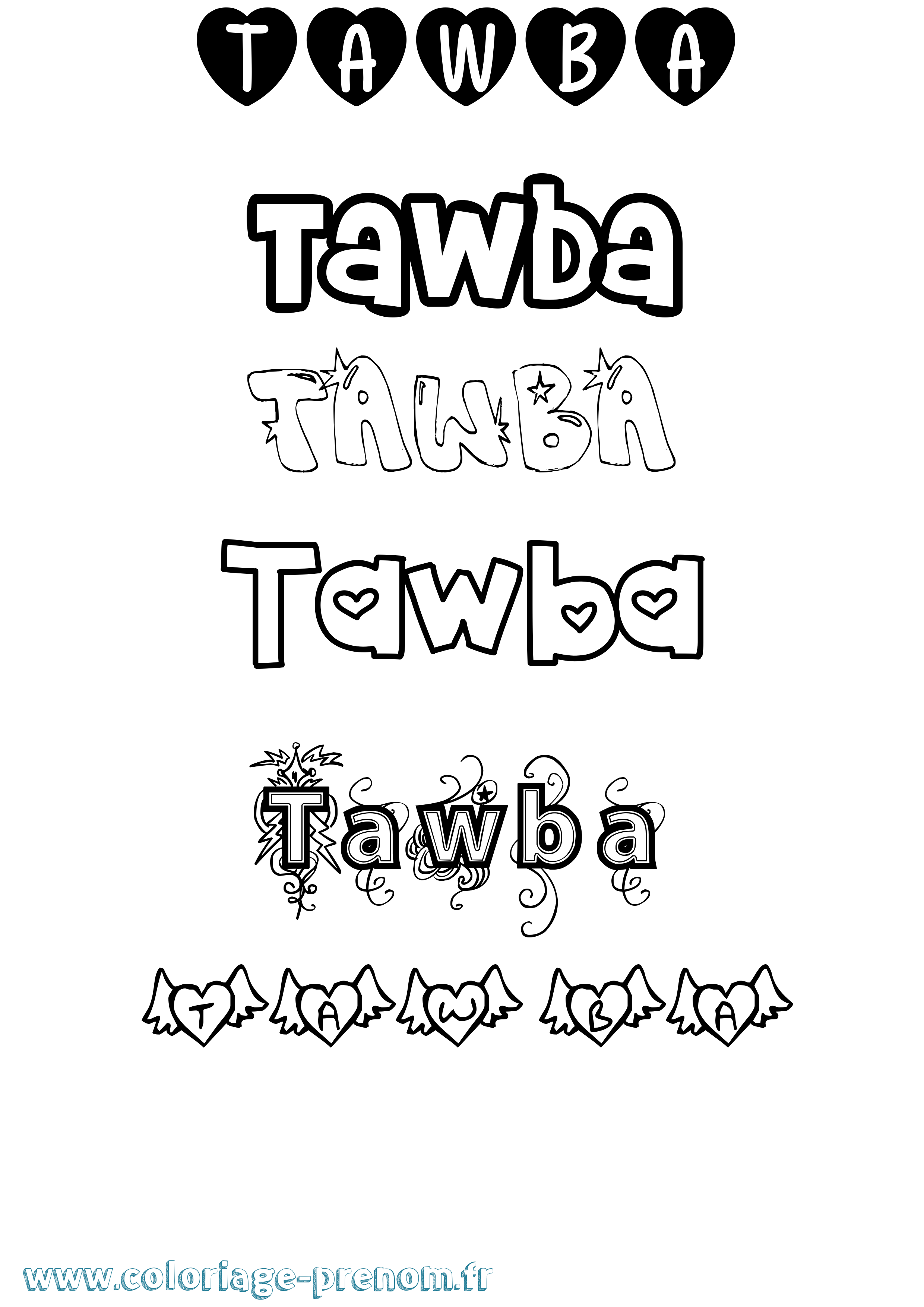Coloriage prénom Tawba Girly