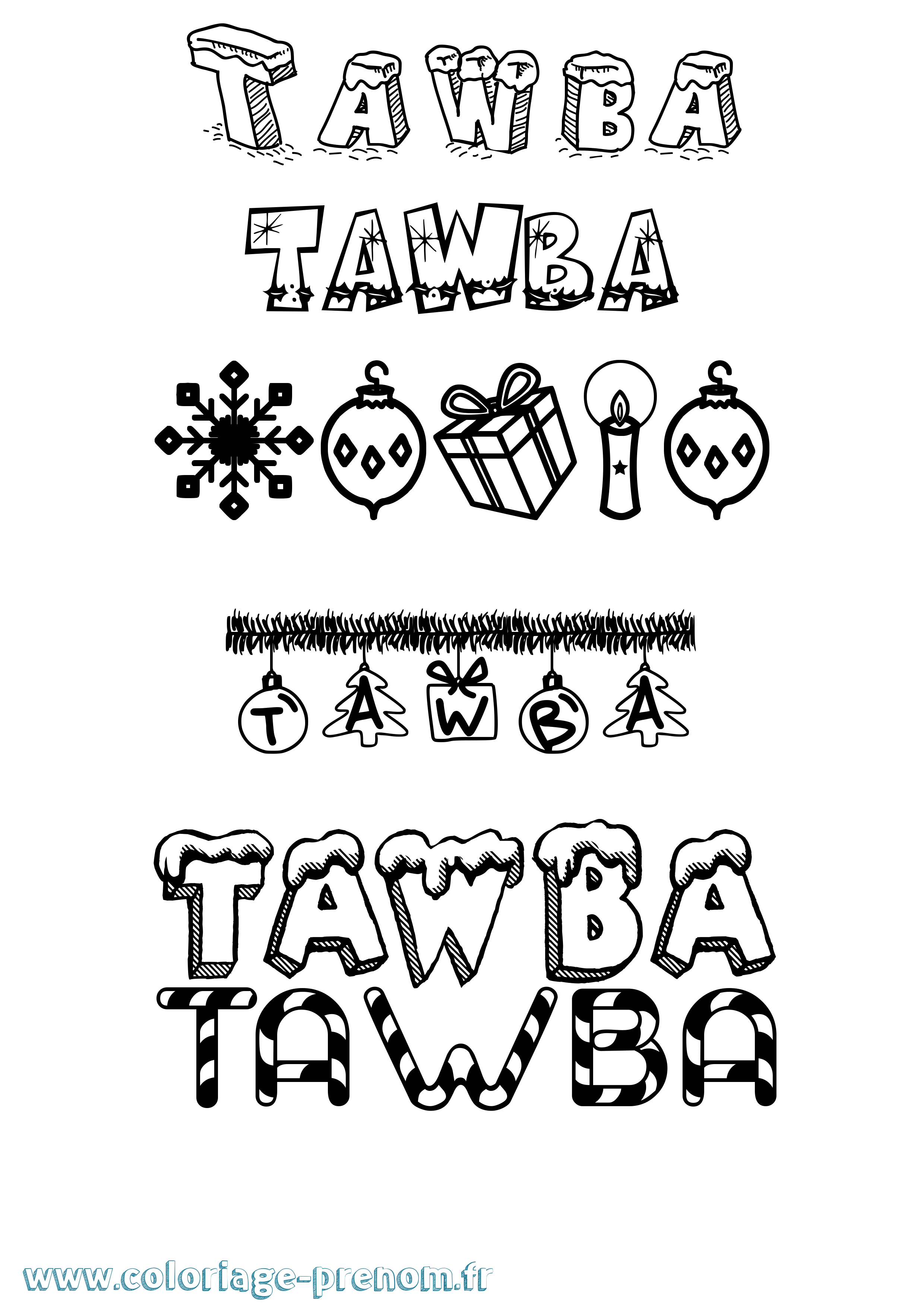 Coloriage prénom Tawba Noël
