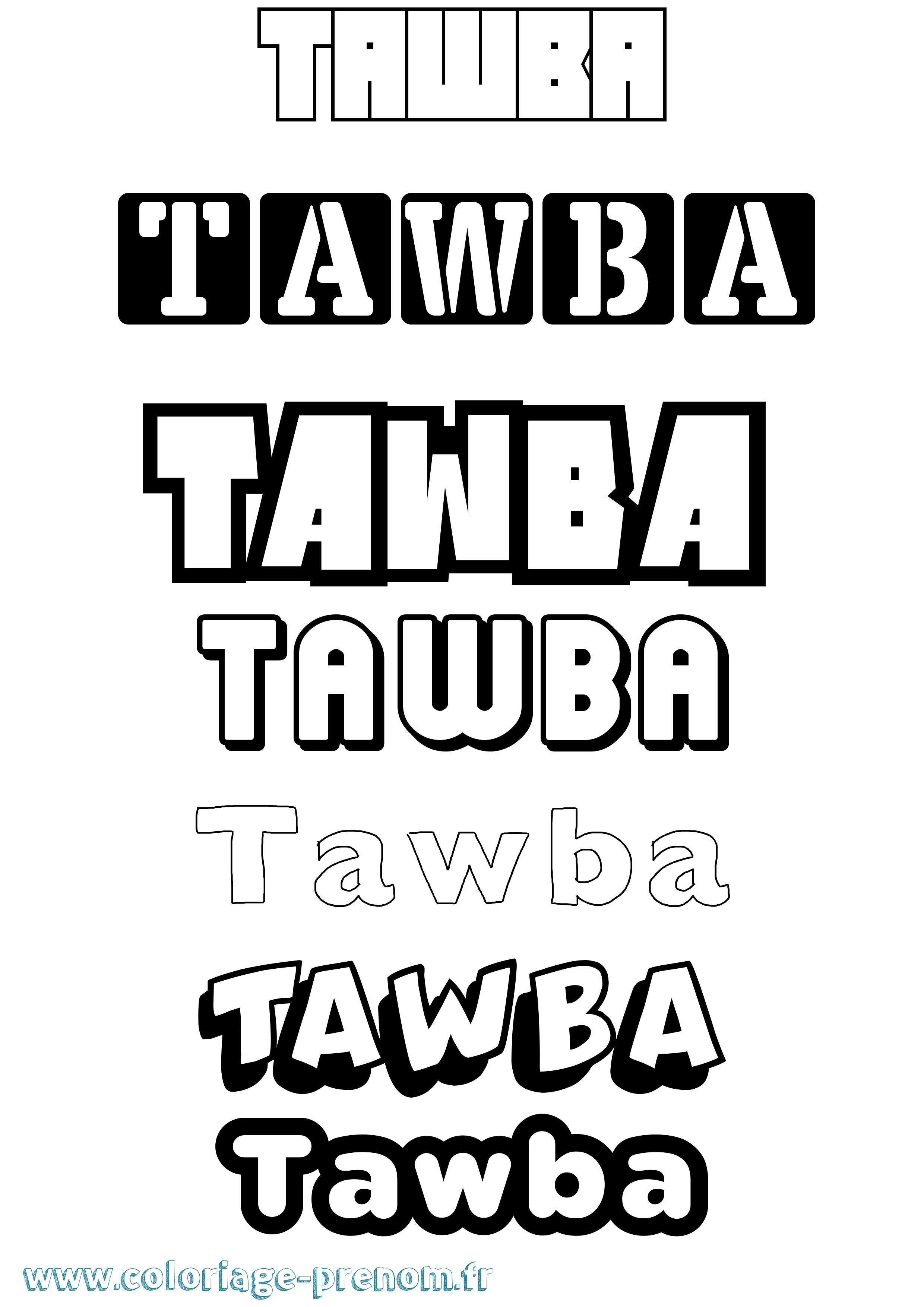 Coloriage prénom Tawba Simple