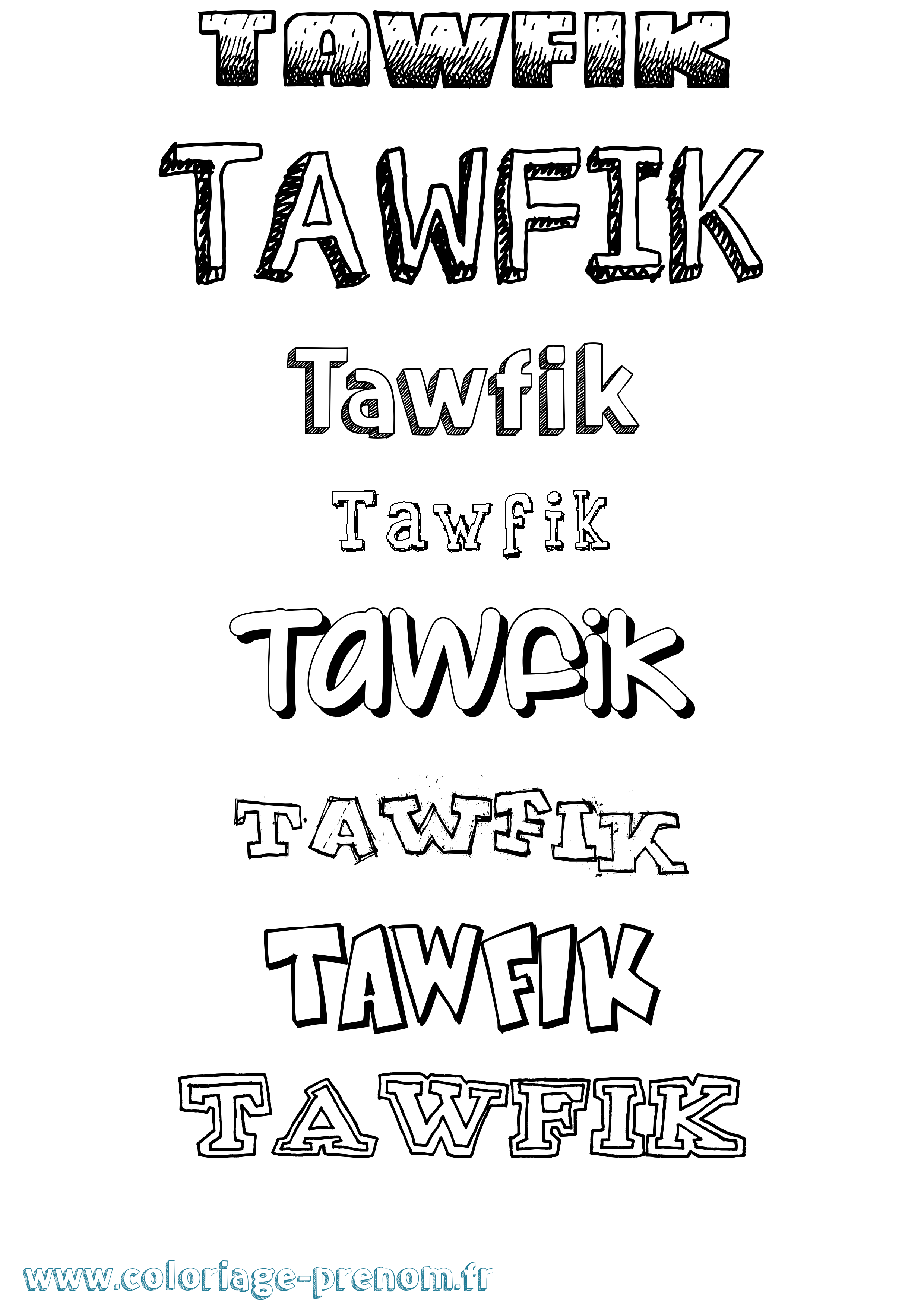 Coloriage prénom Tawfik Dessiné