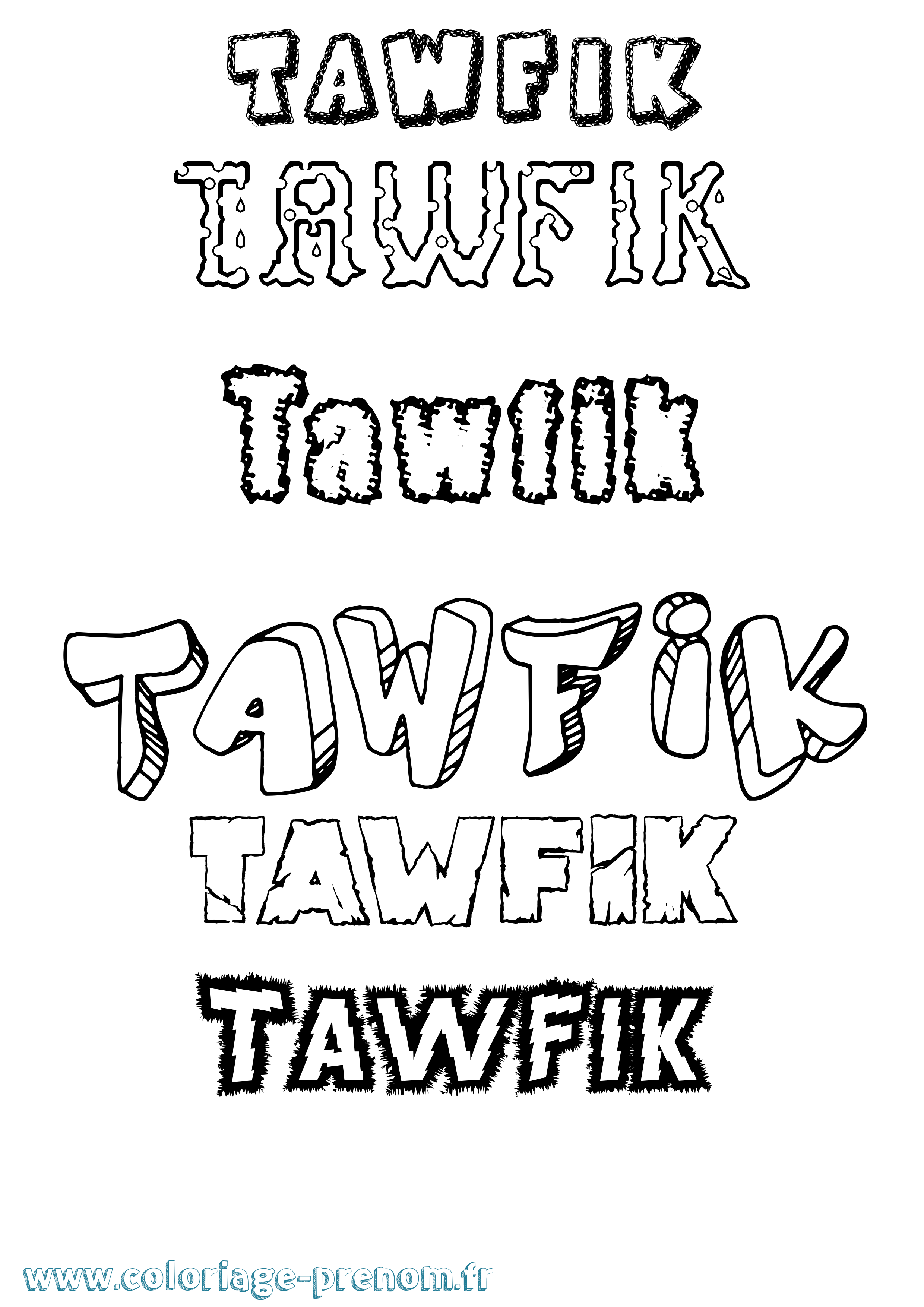 Coloriage prénom Tawfik Destructuré