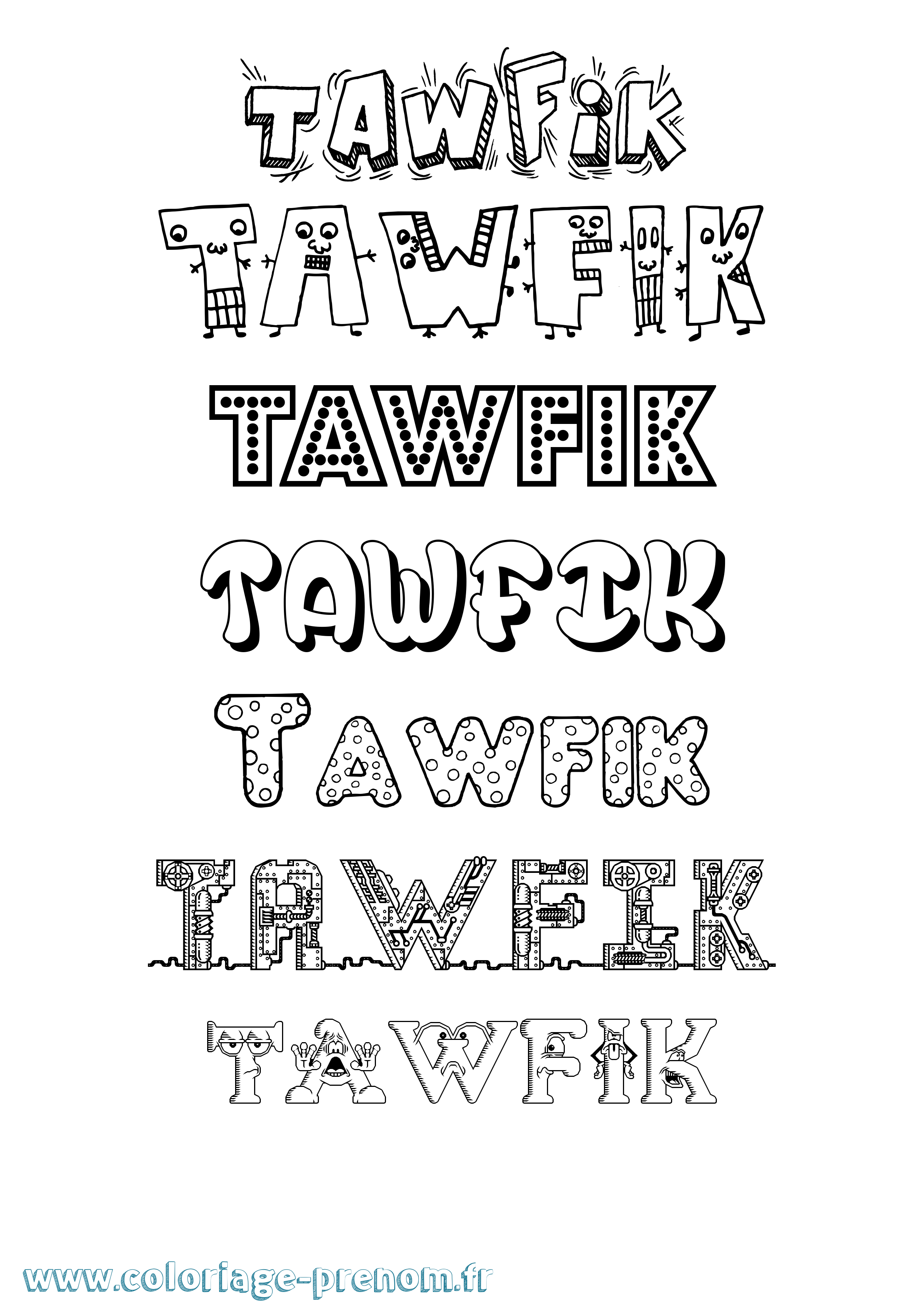 Coloriage prénom Tawfik Fun