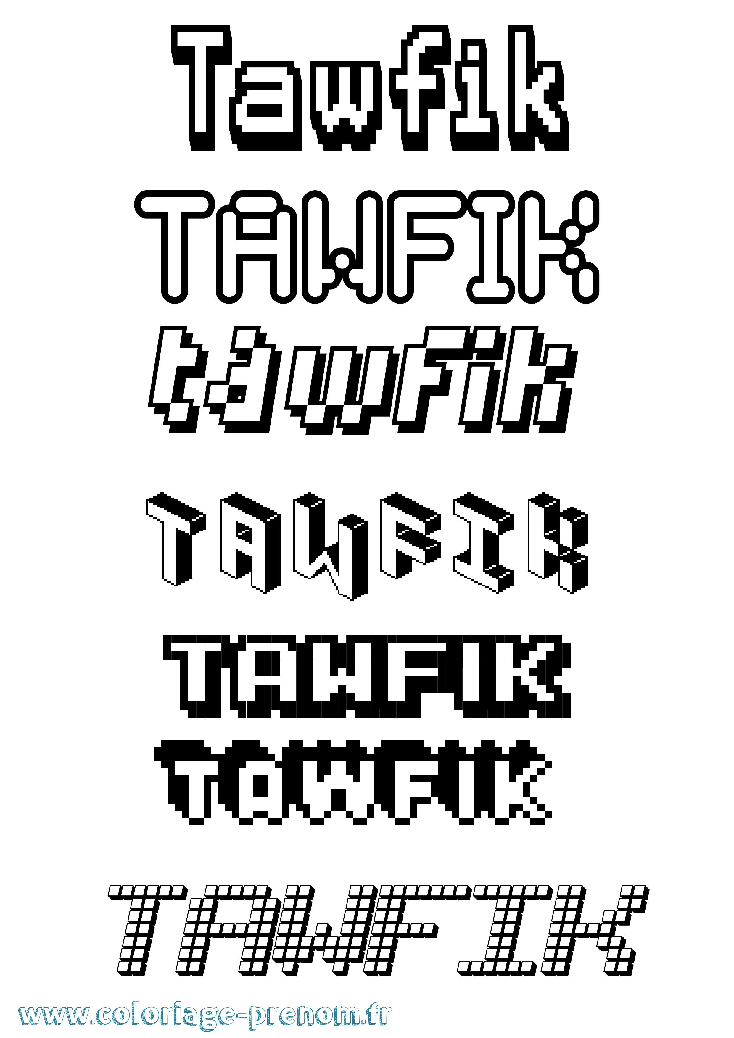 Coloriage prénom Tawfik Pixel