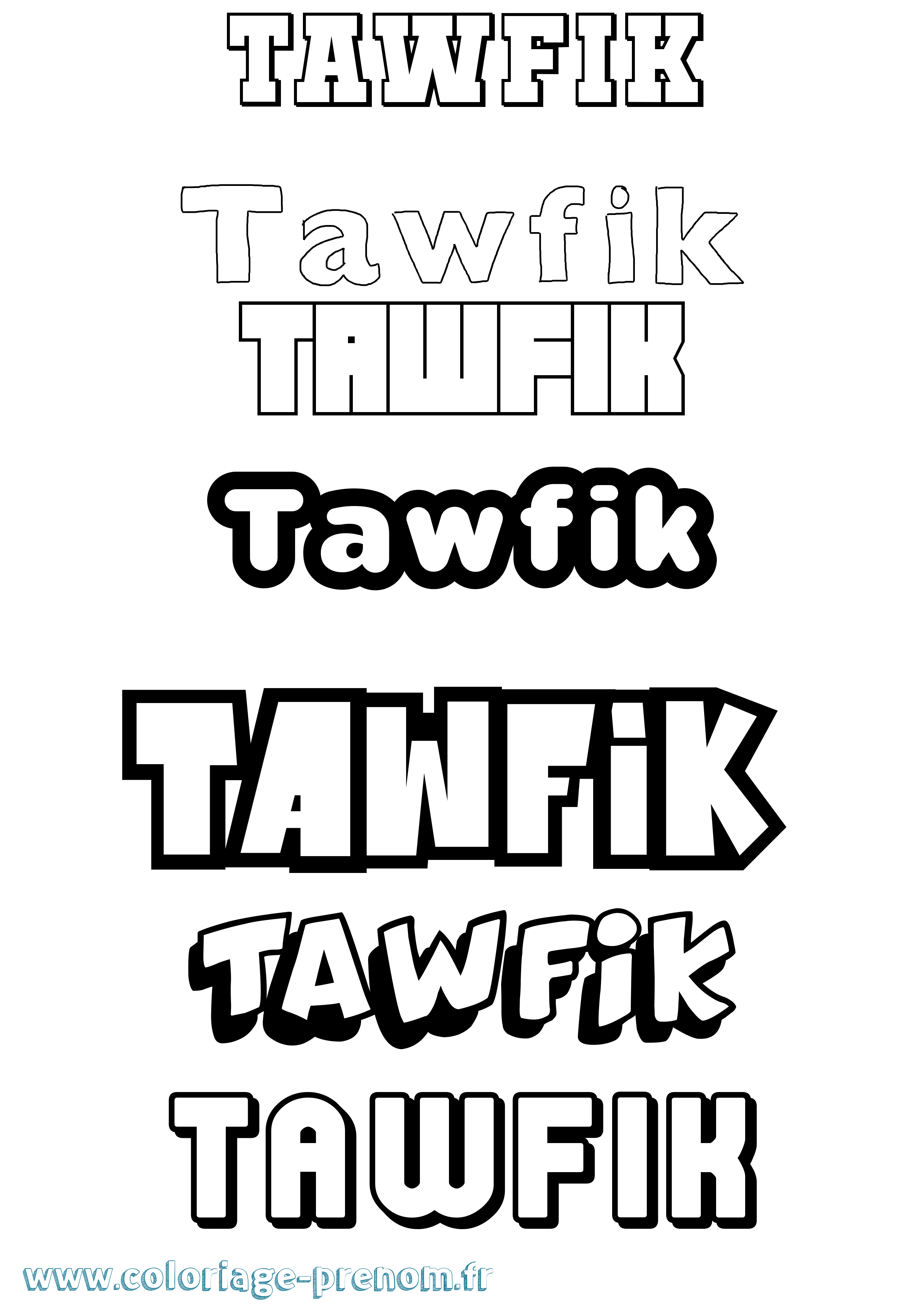 Coloriage prénom Tawfik Simple