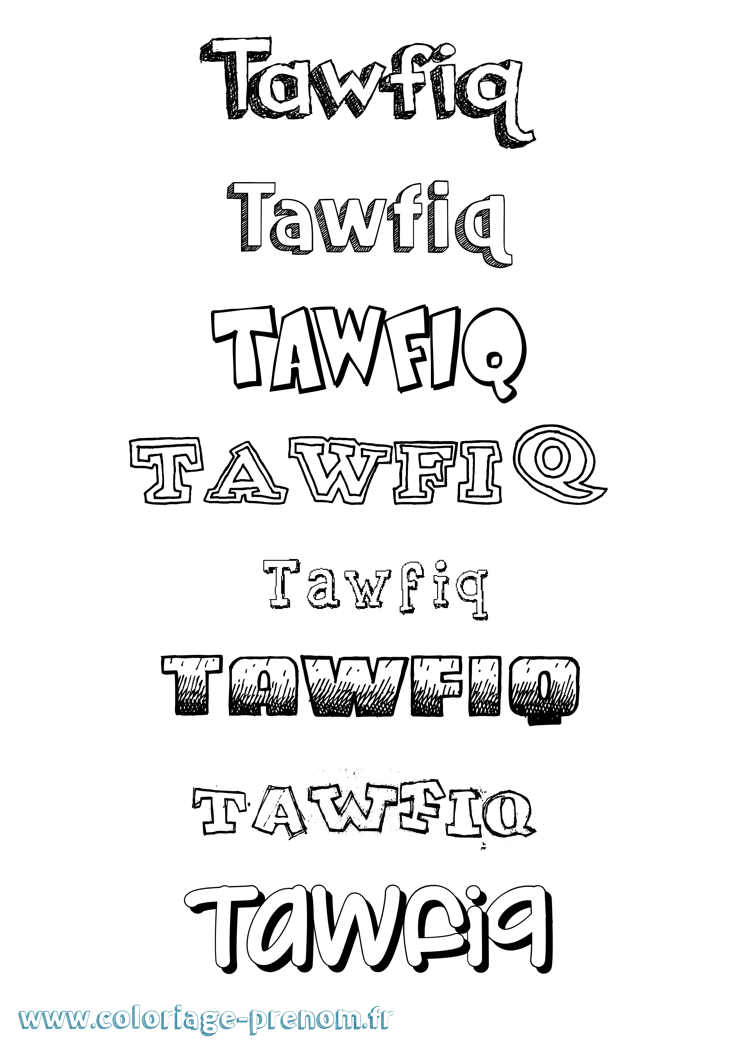 Coloriage prénom Tawfiq Dessiné