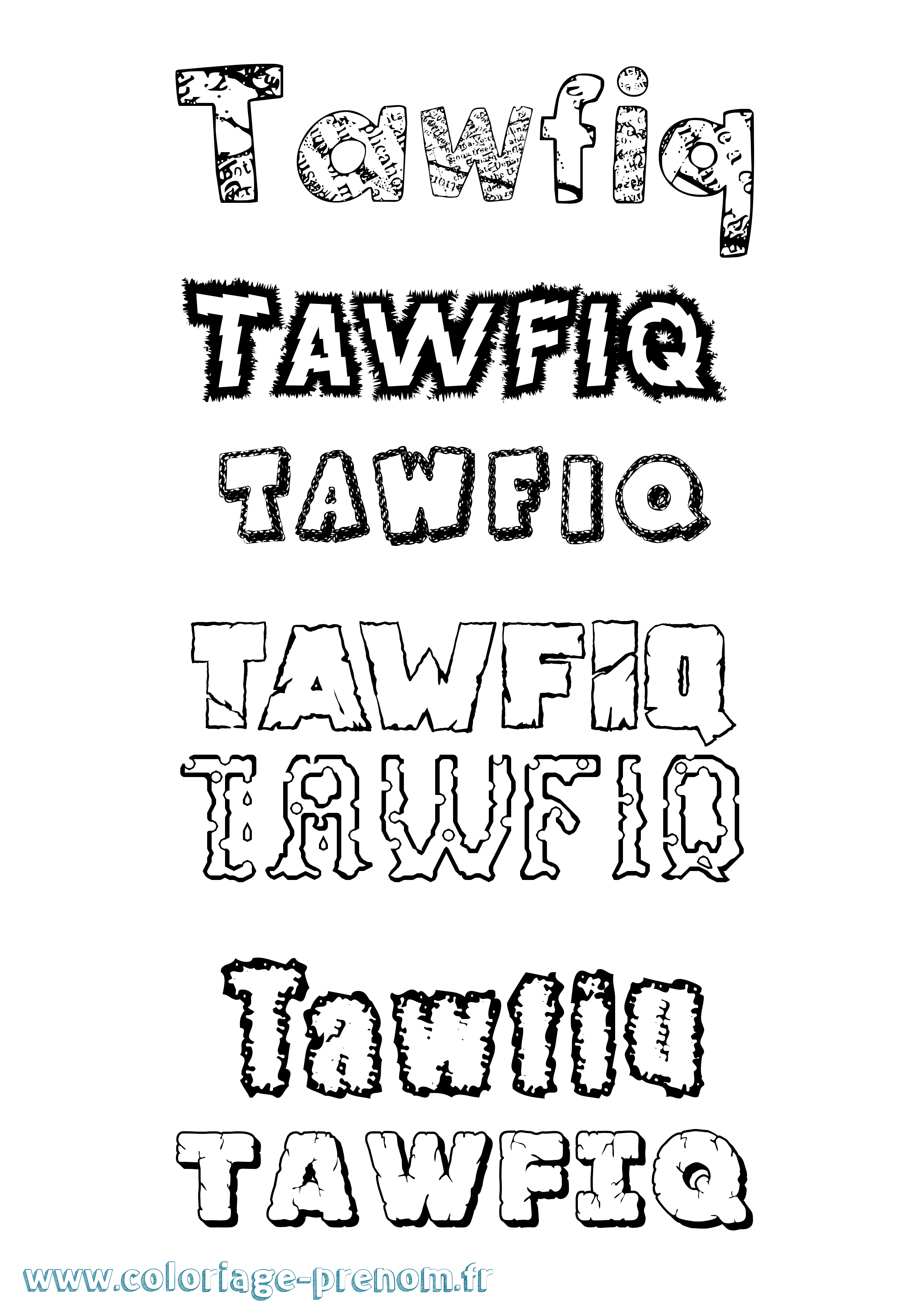 Coloriage prénom Tawfiq Destructuré
