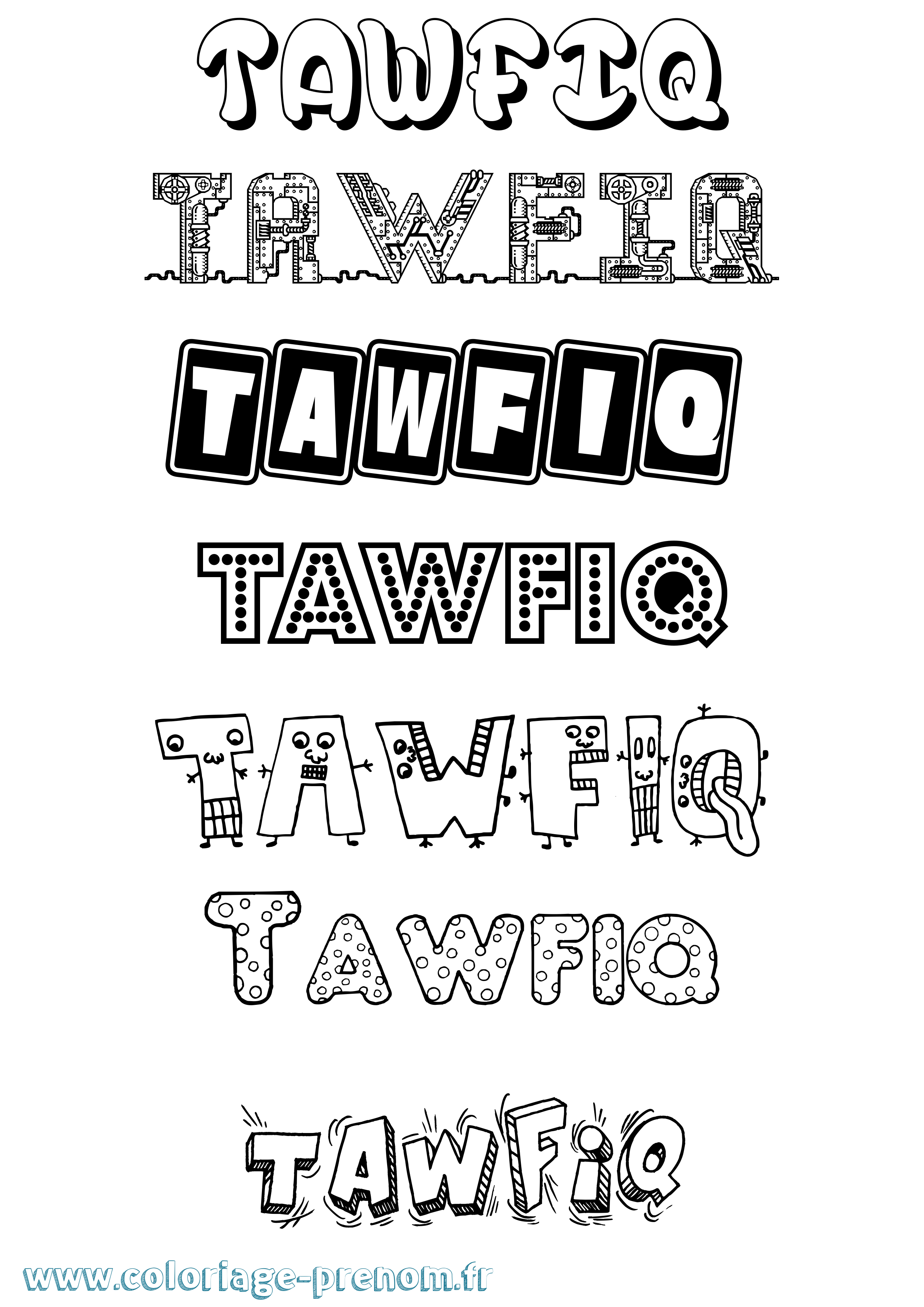 Coloriage prénom Tawfiq Fun