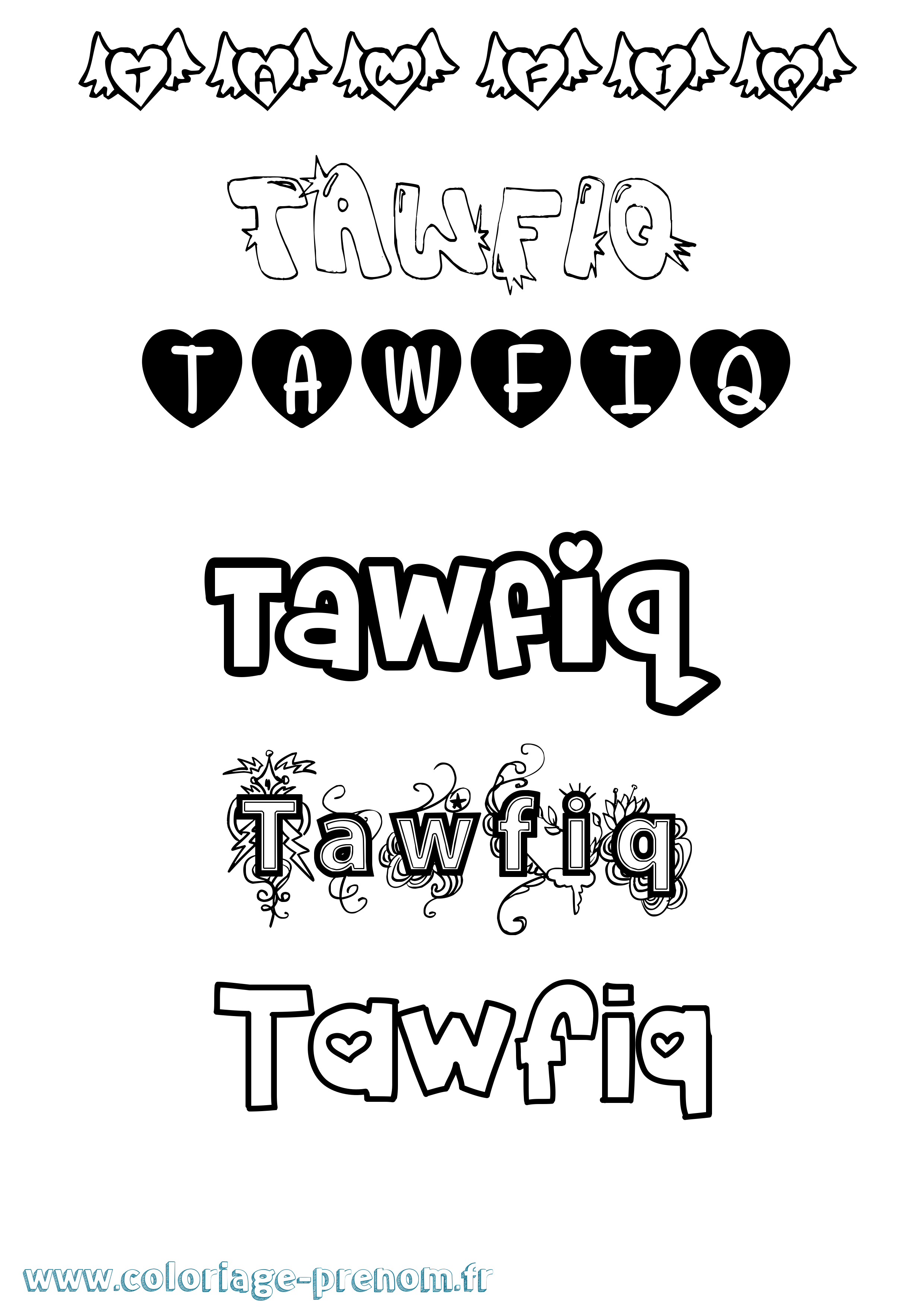 Coloriage prénom Tawfiq Girly
