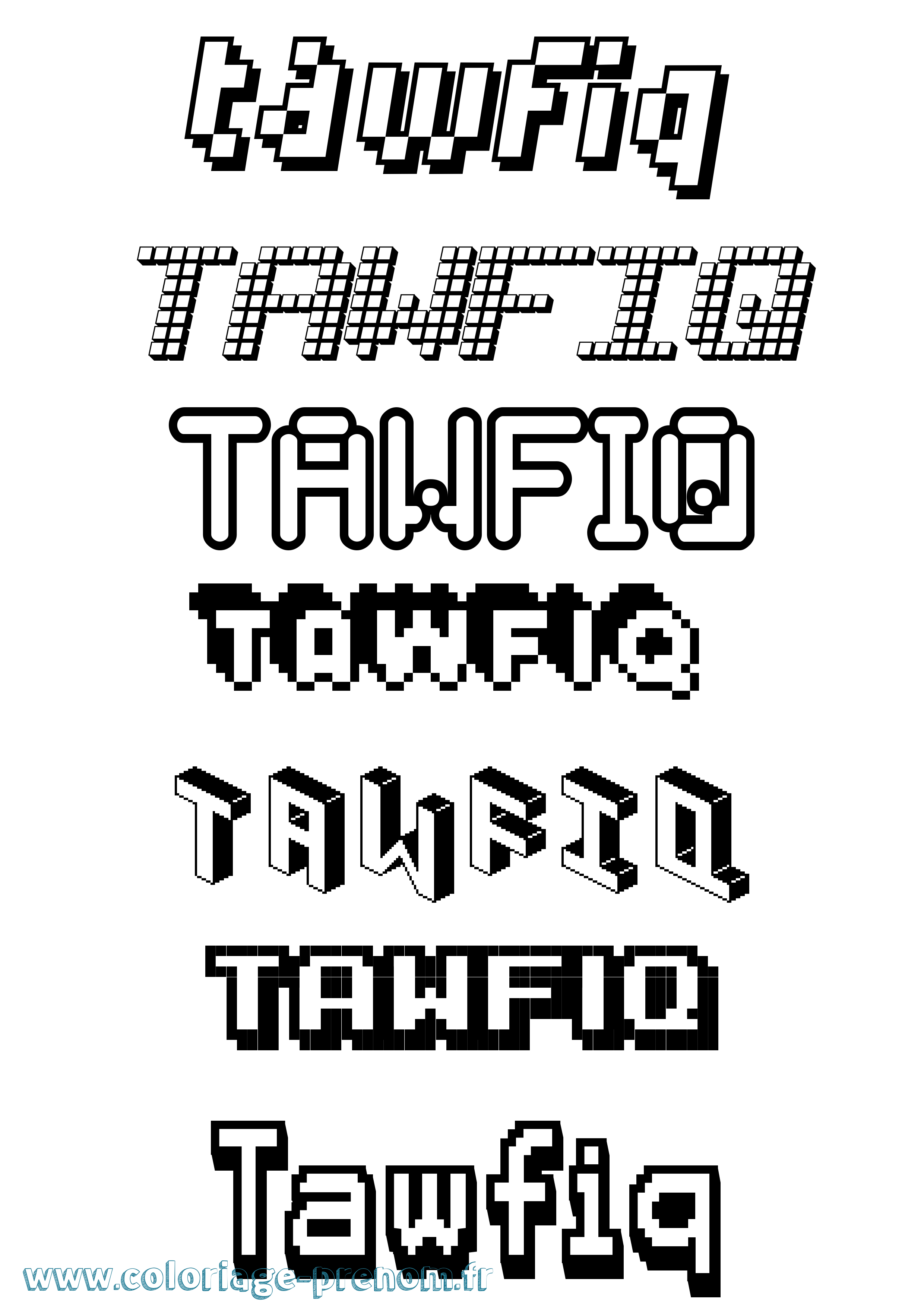 Coloriage prénom Tawfiq Pixel