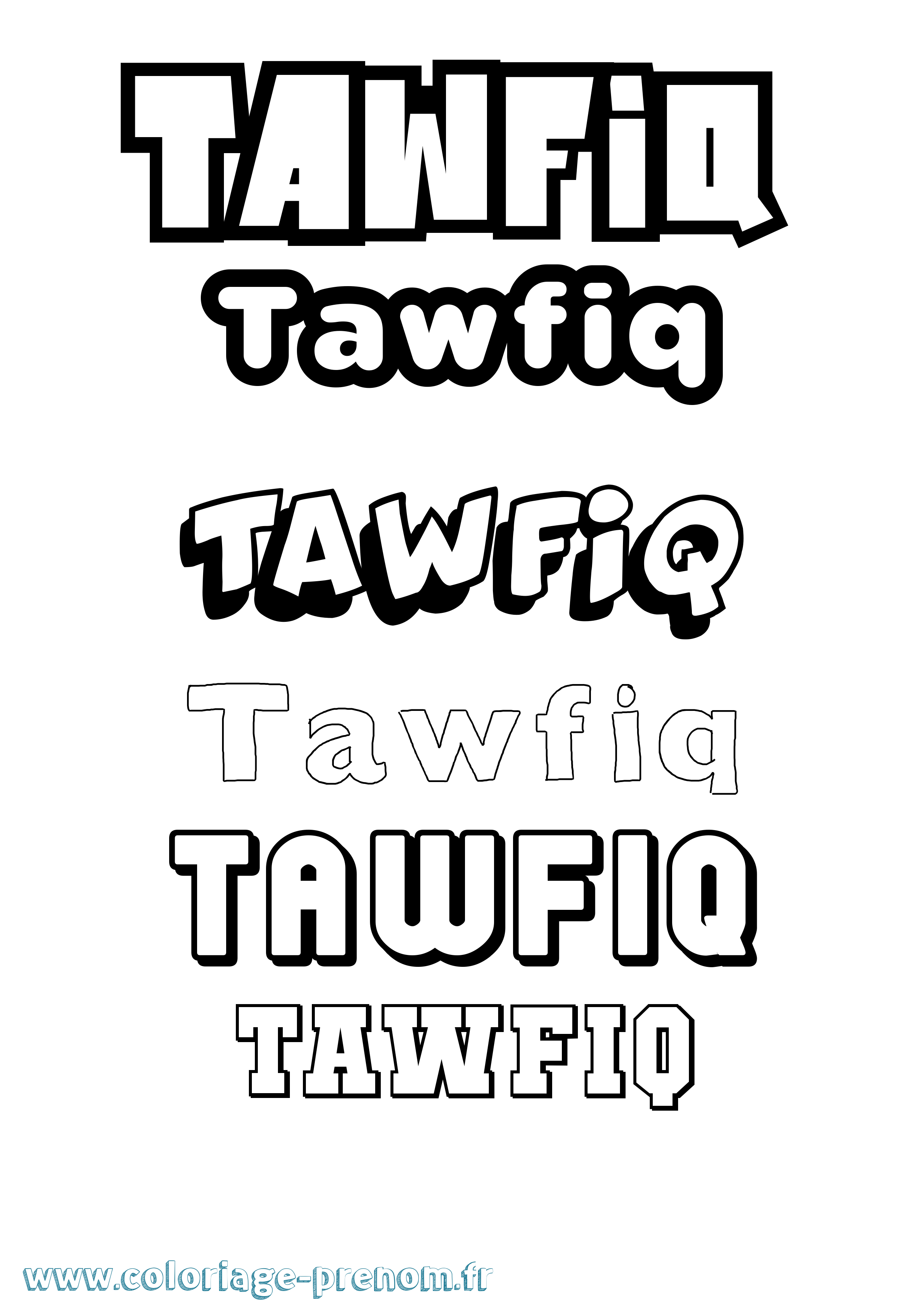 Coloriage prénom Tawfiq Simple
