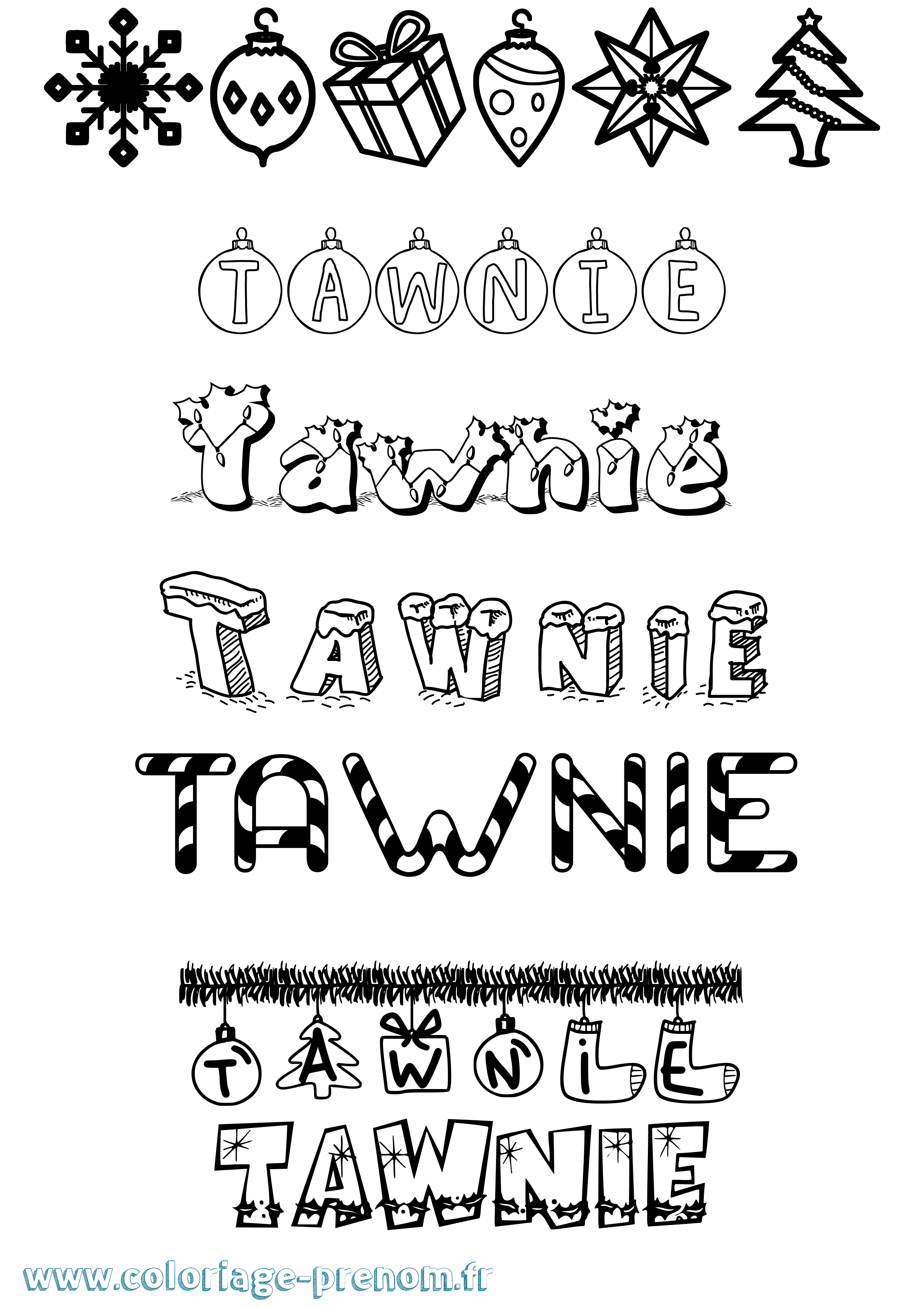 Coloriage Tawnie Noël Coloriage prénom Tawnie Noël