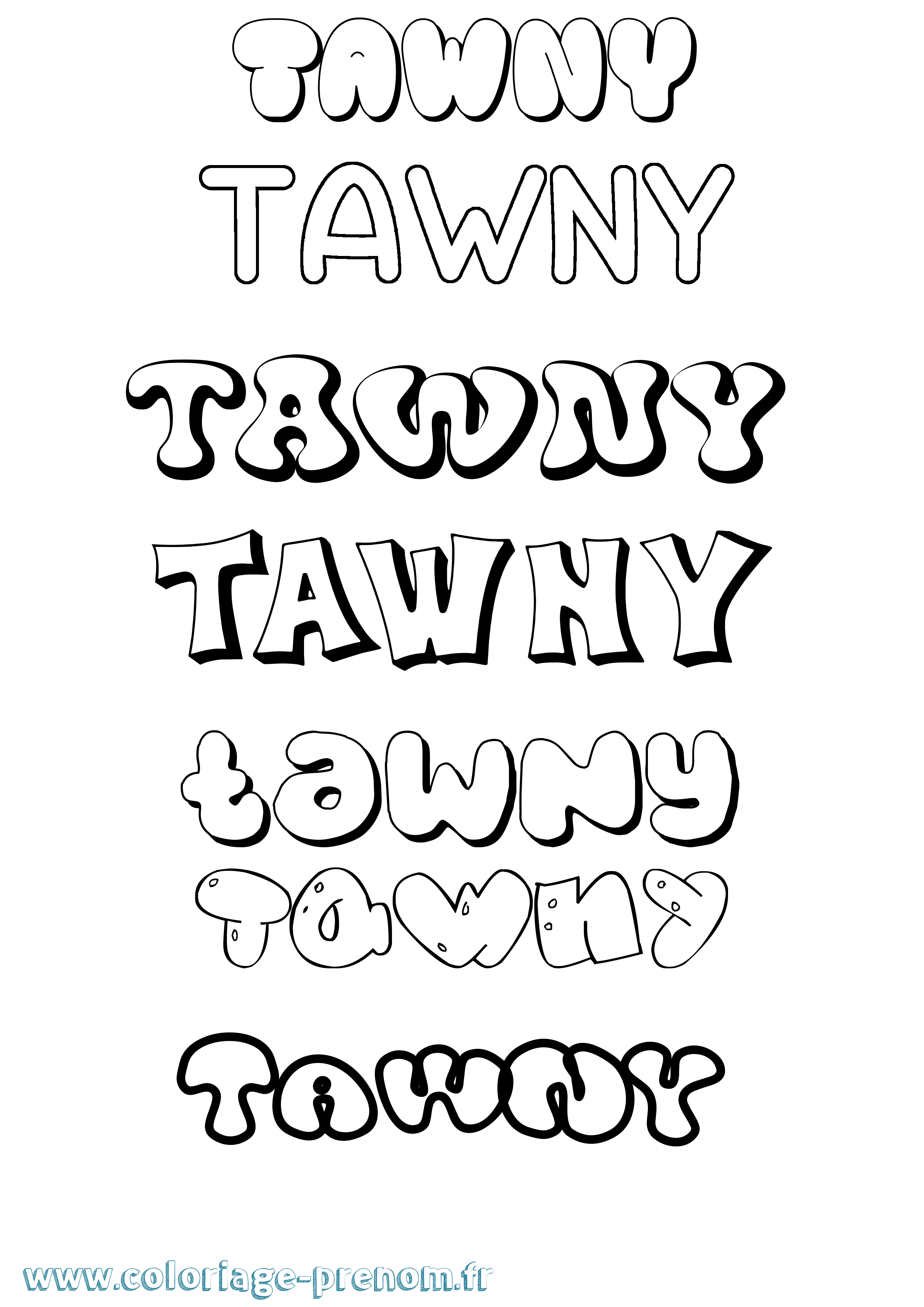 Coloriage prénom Tawny Bubble