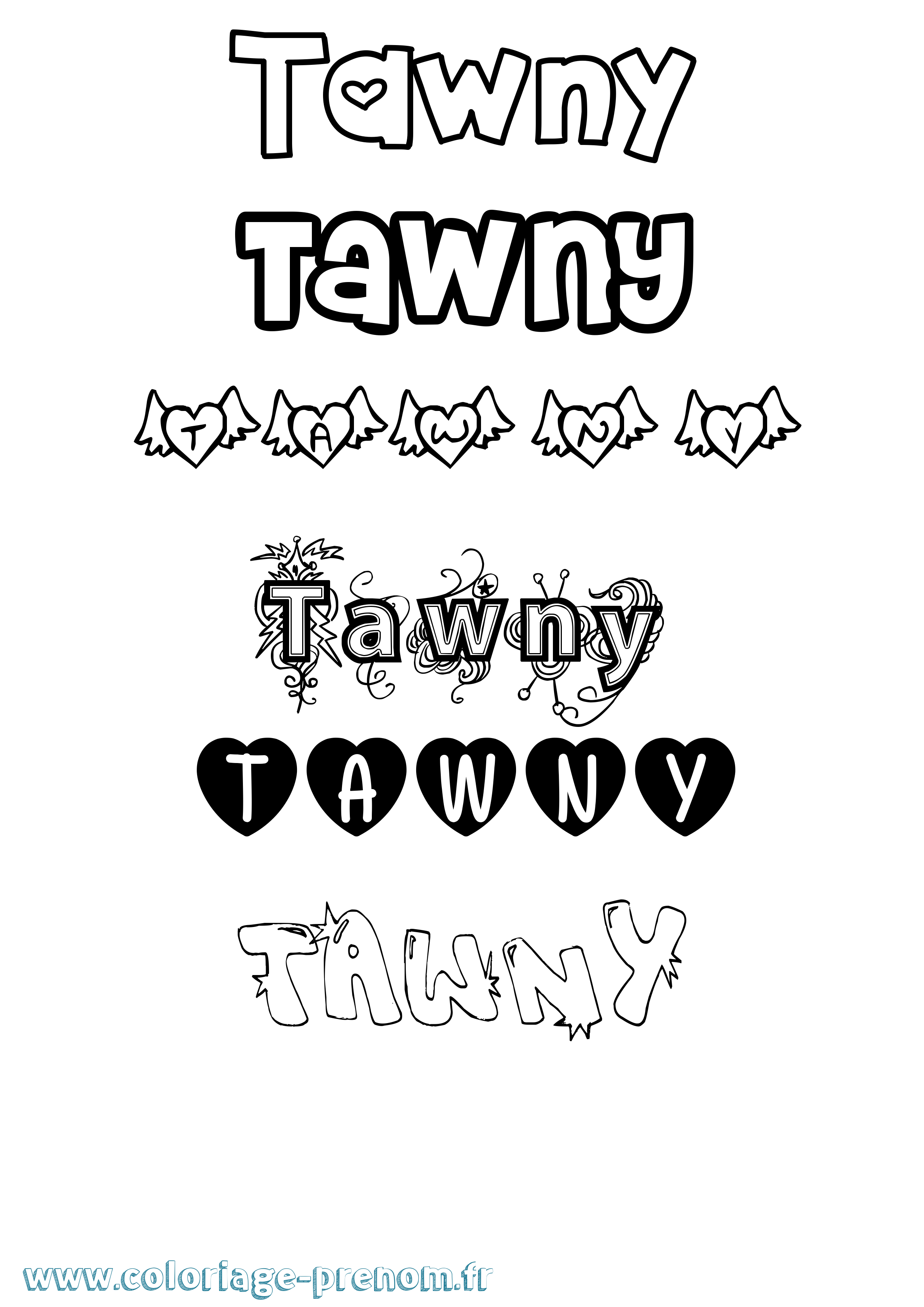 Coloriage prénom Tawny Girly