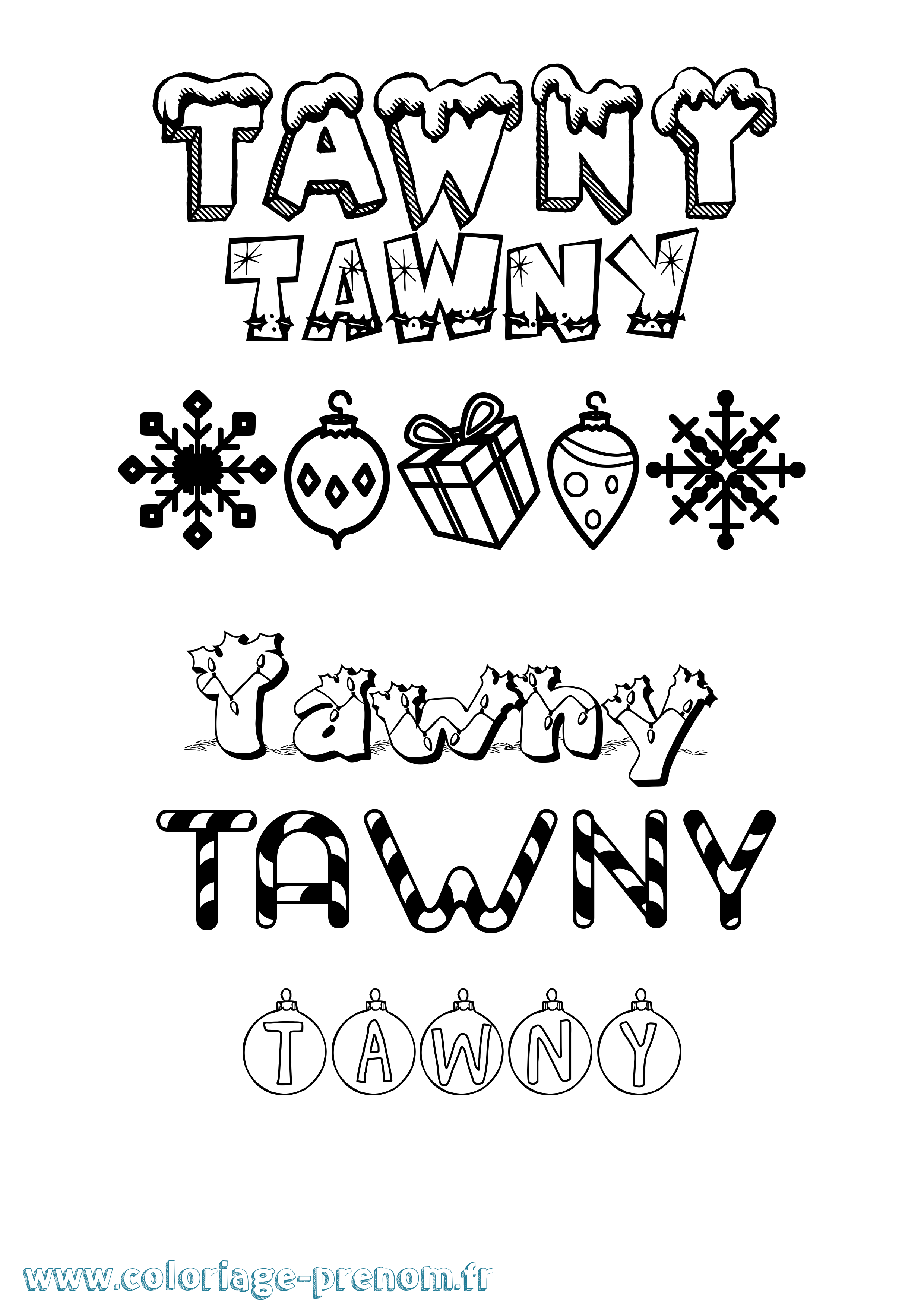 Coloriage prénom Tawny Noël
