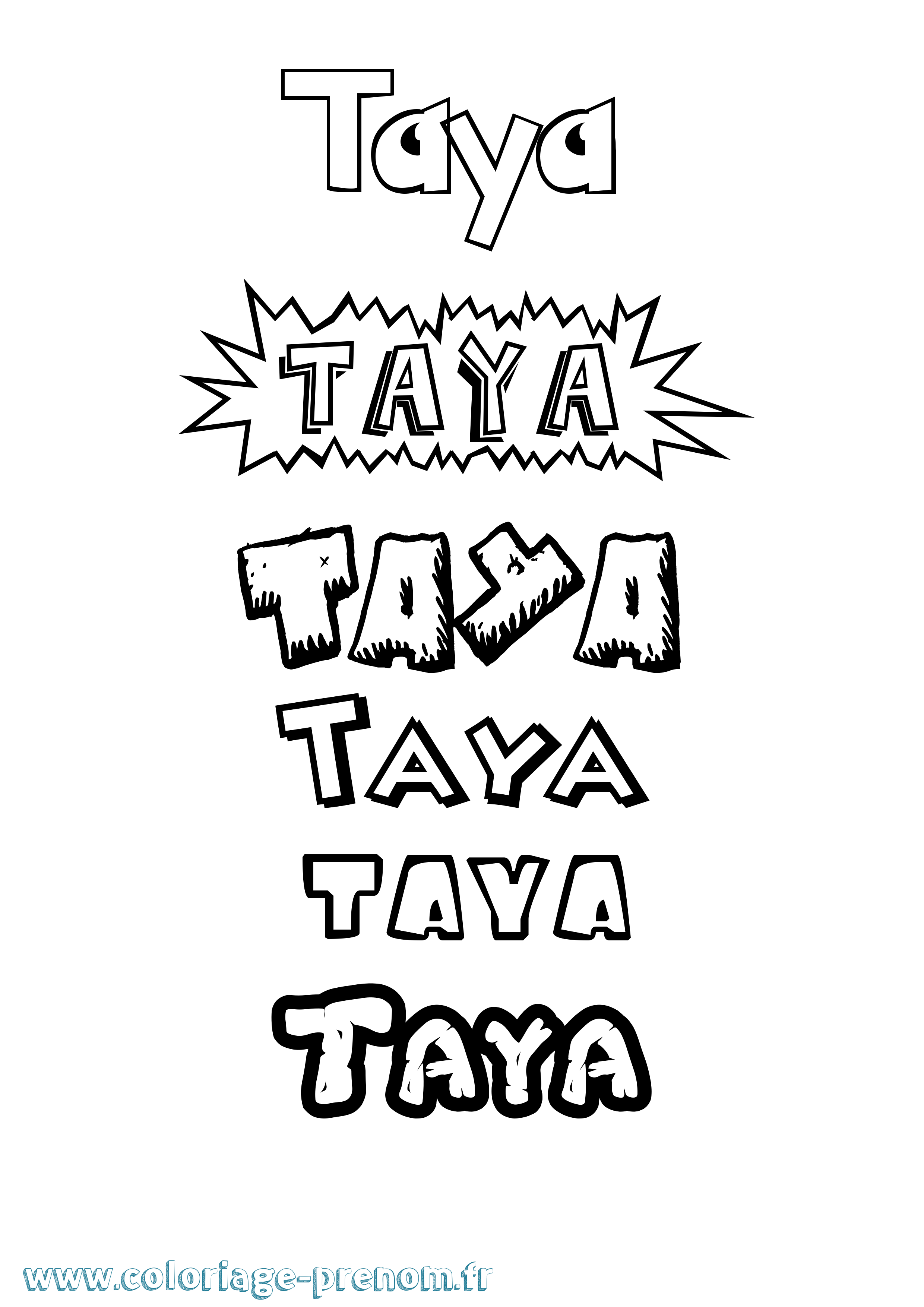 Coloriage prénom Taya Dessin Animé