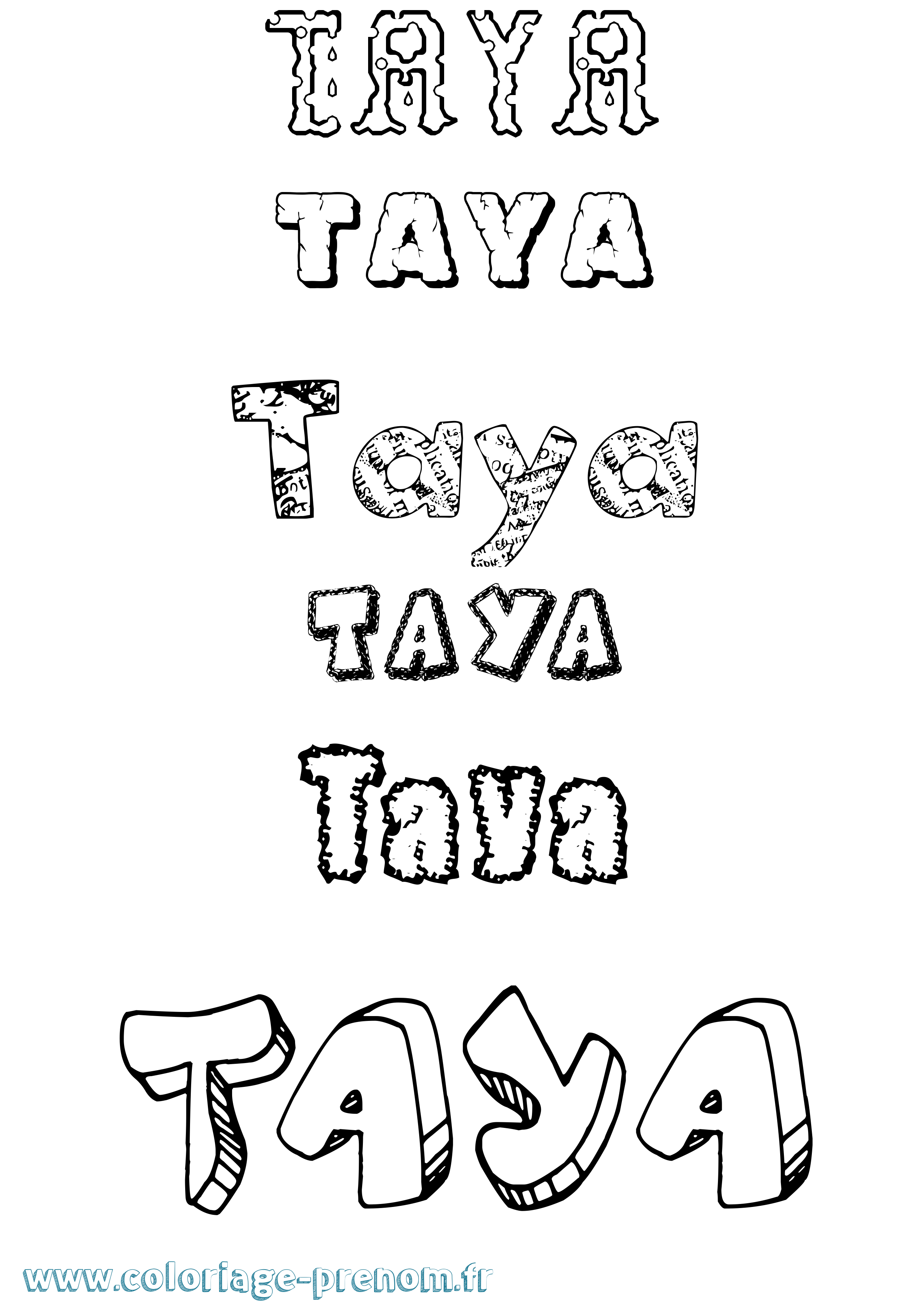 Coloriage prénom Taya Destructuré