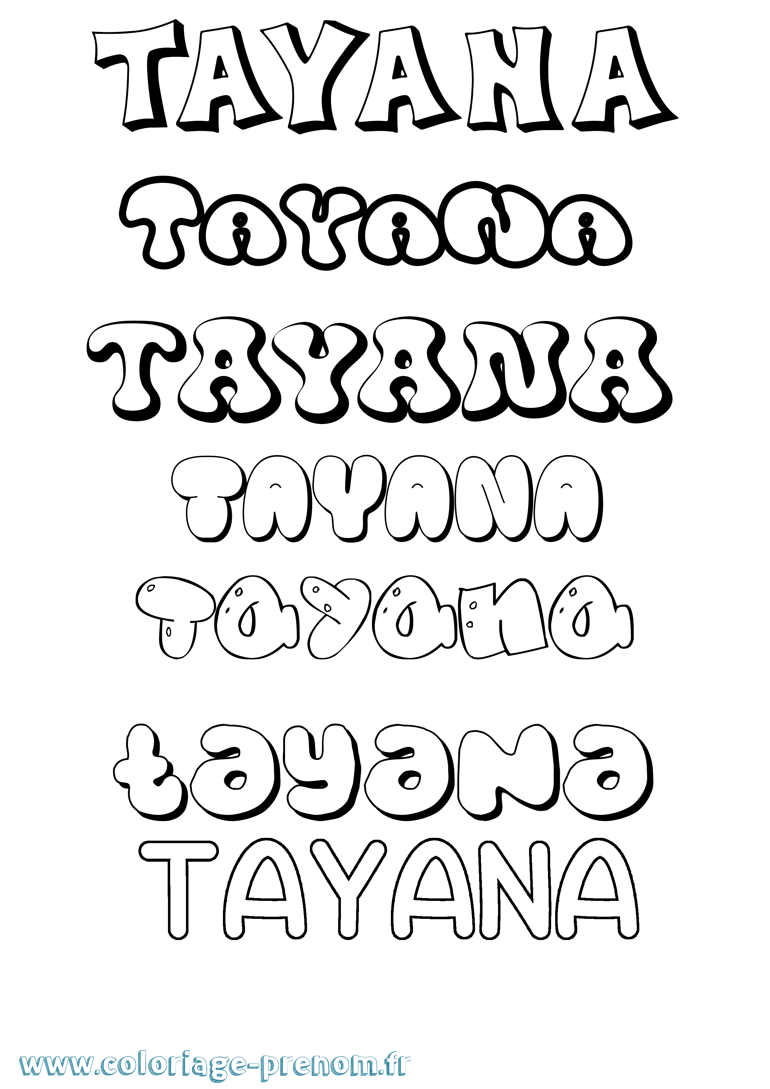 Coloriage prénom Tayana Bubble