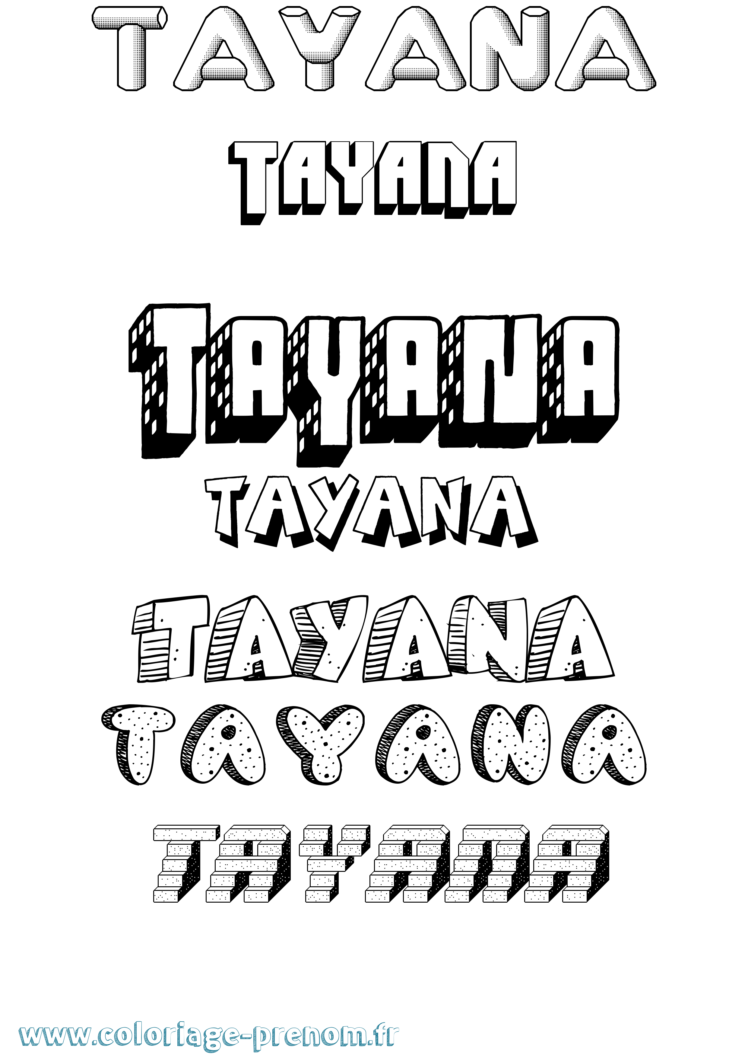 Coloriage prénom Tayana Effet 3D
